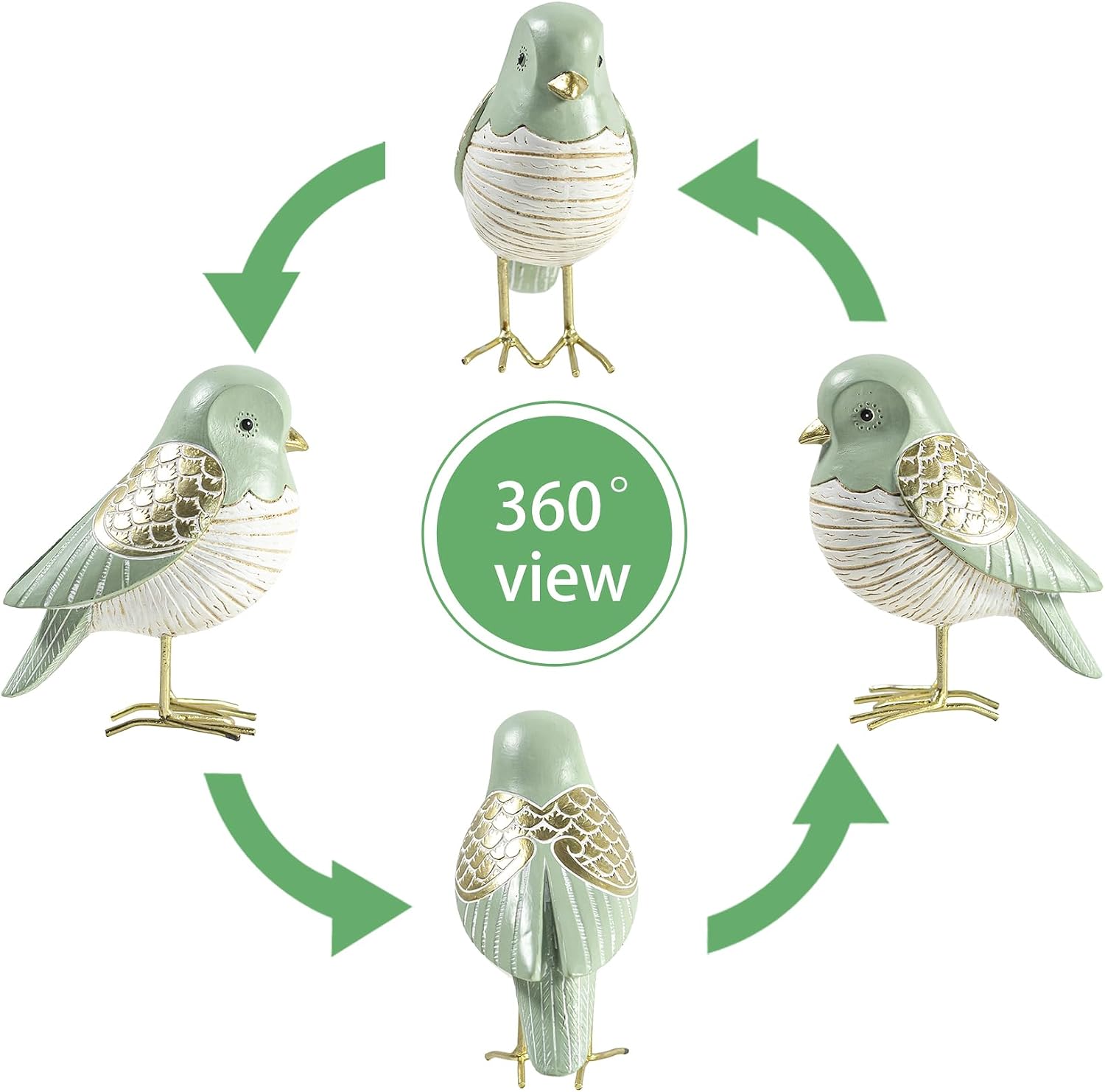 Elegant & Gold Bird Resin Statue / Green