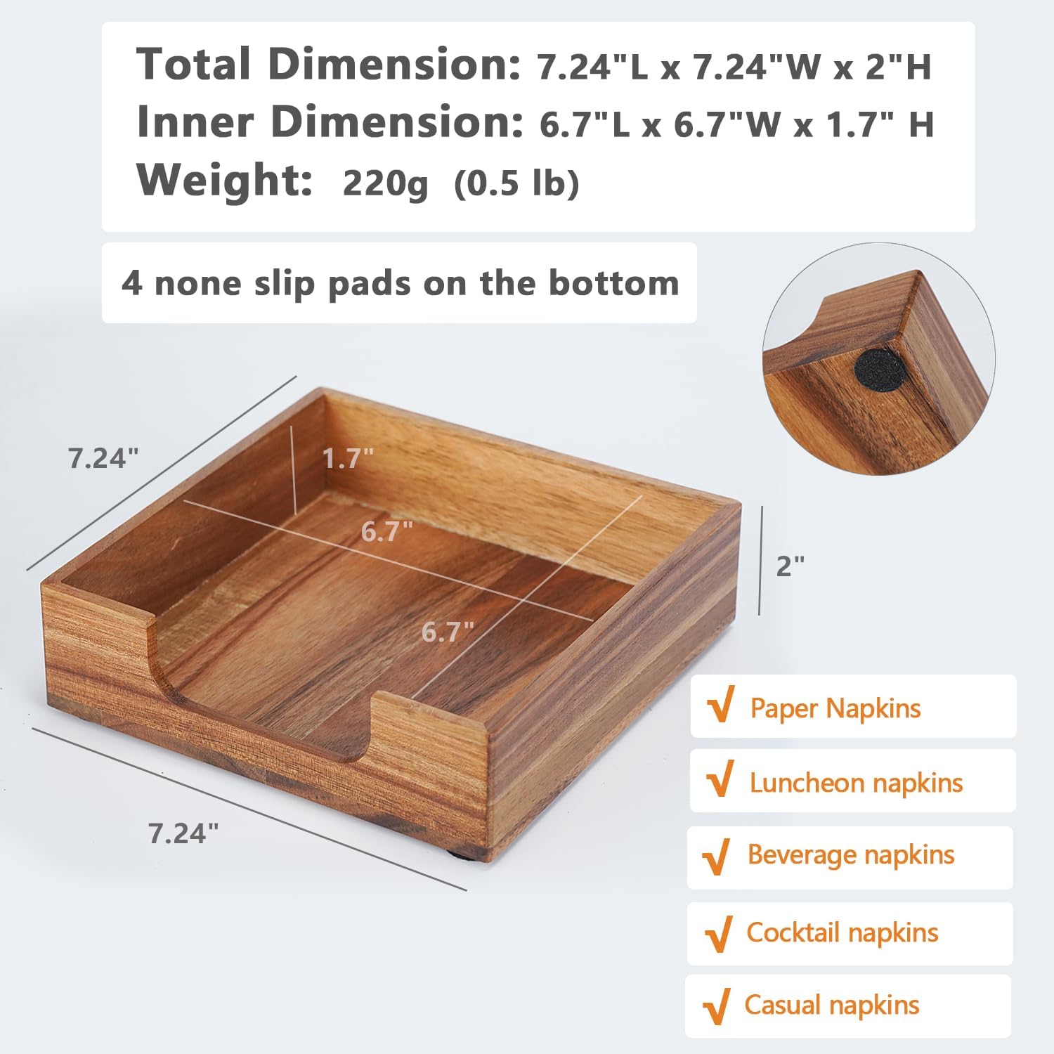 Acacia Napkin Holder / Luncheon 7*7inch / 7 x 7