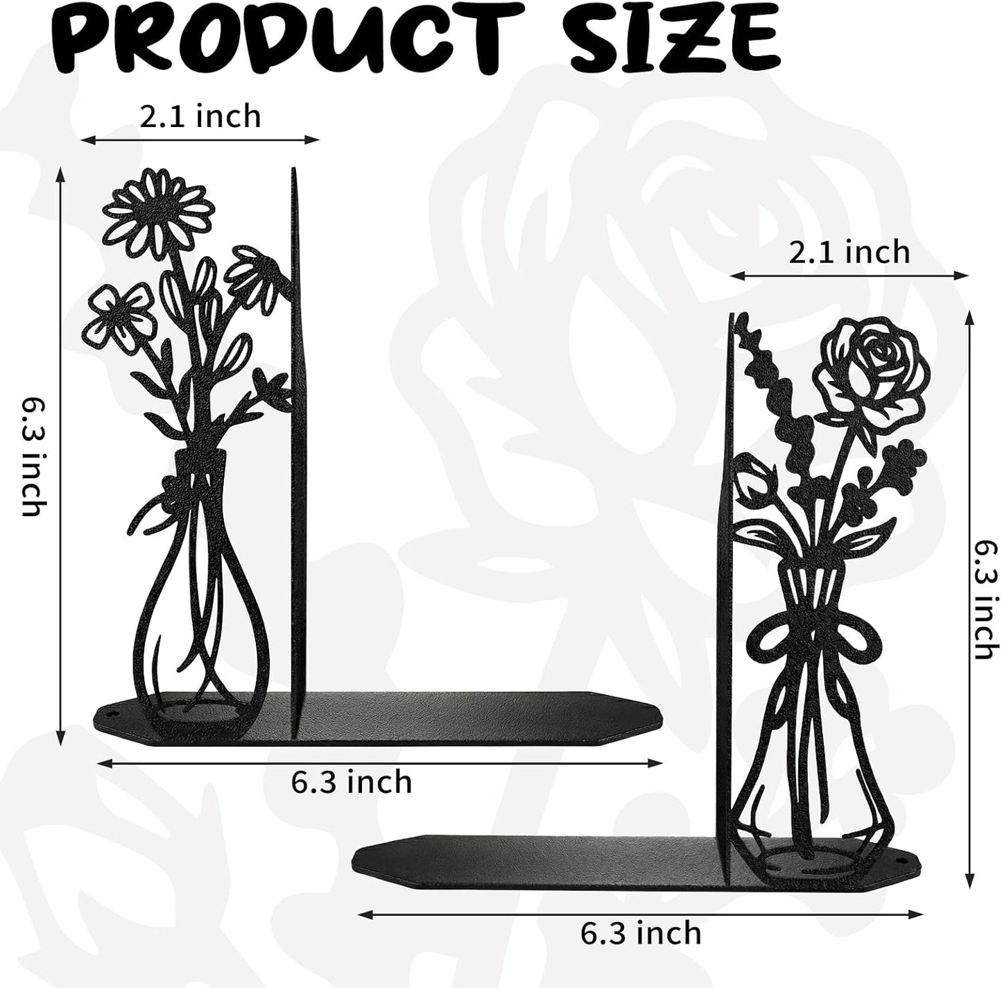 Flower Metal Bookends Decorative Book Ends / Black Flower