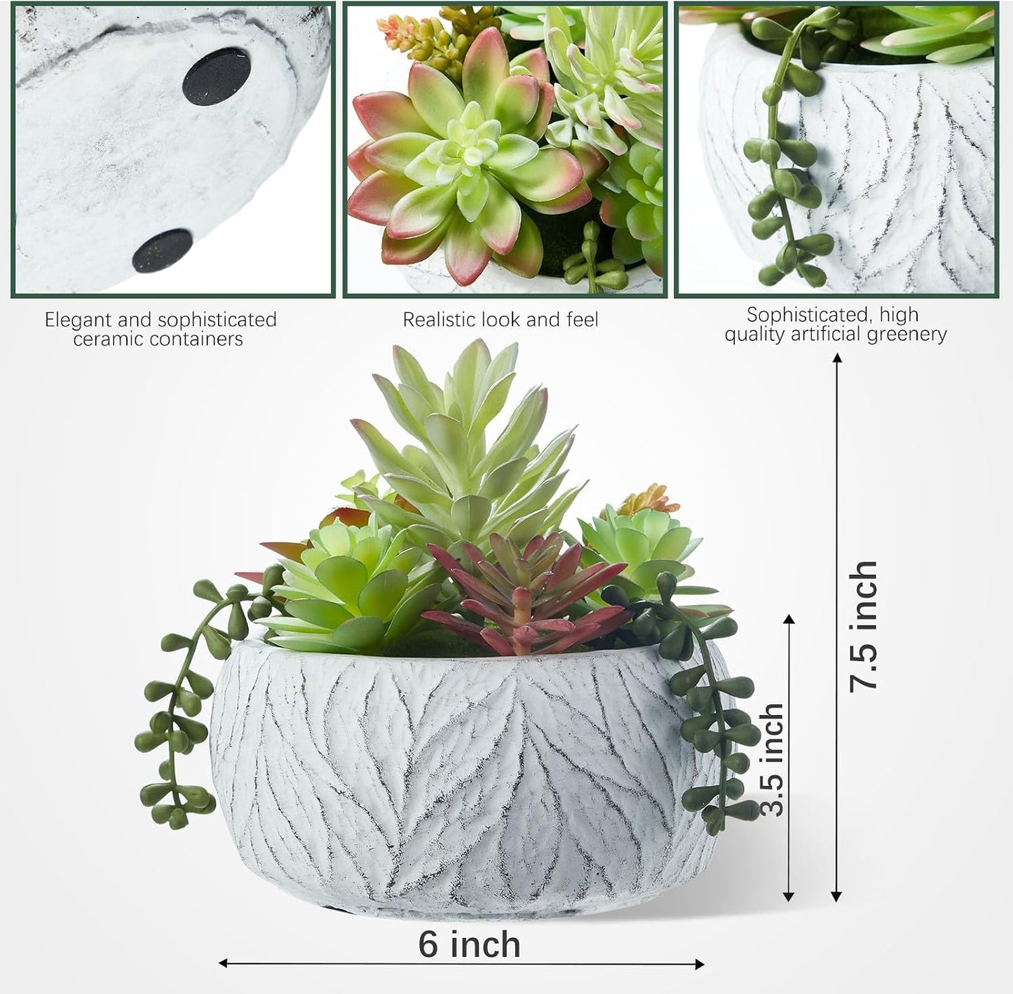 Artificial Succulent Plant in Ceramic Pot / 6inch / White
