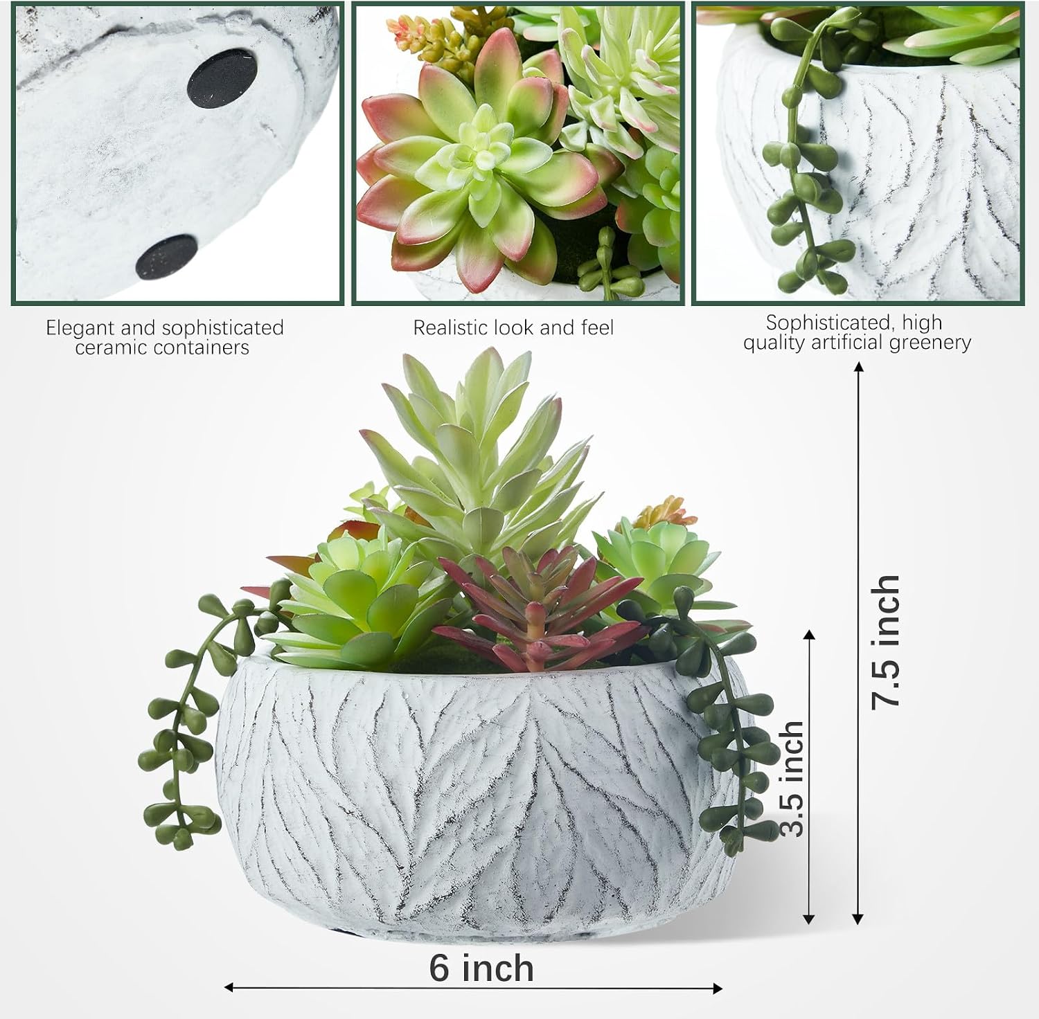 Artificial Succulent Plant in Ceramic Pot / 6inch / White