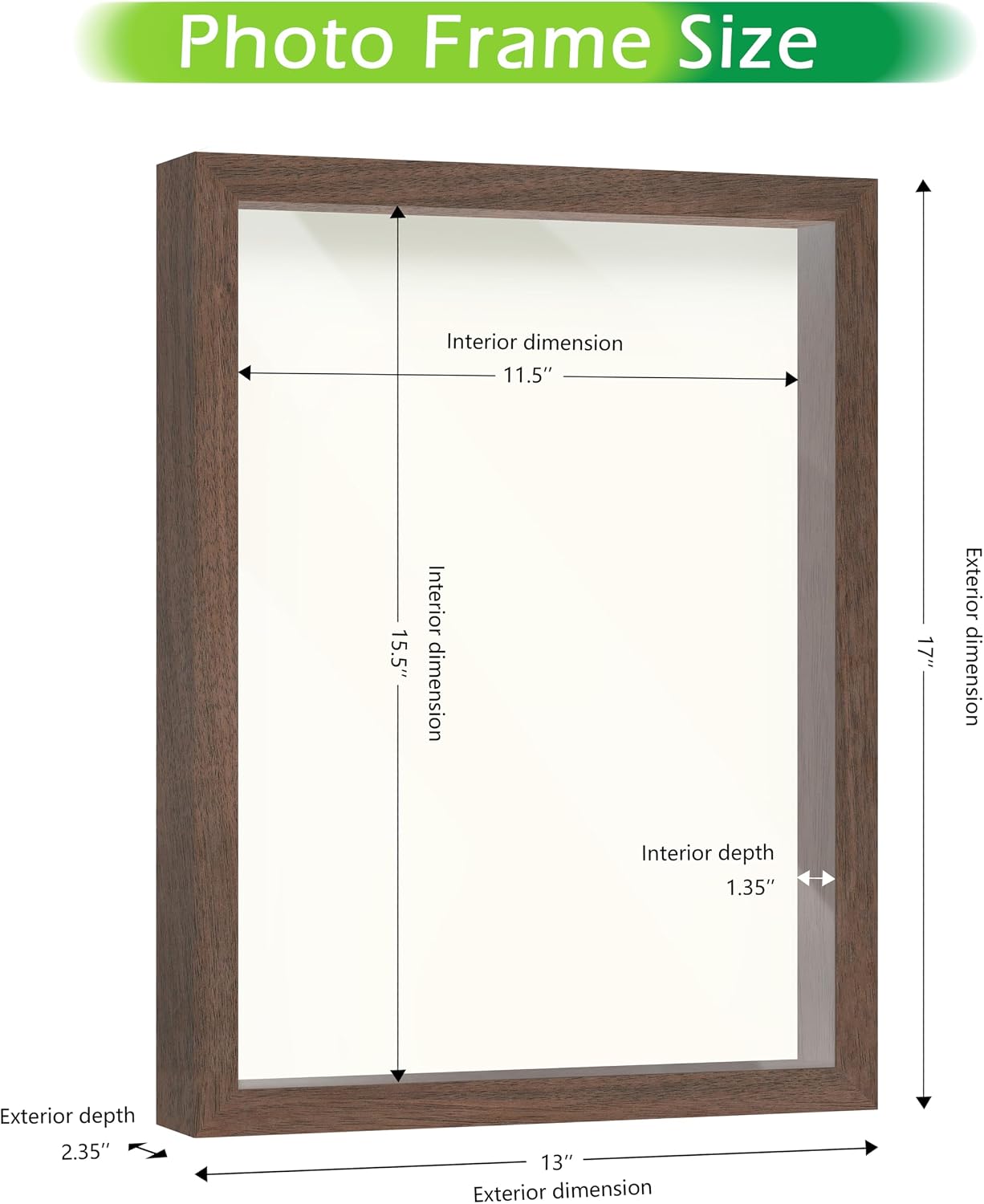 FrameWorks 12” x 16” Dark Oak Wooden Shadow Box Frame – Display Case with Soft Felt Back, Memory Box with Tempered