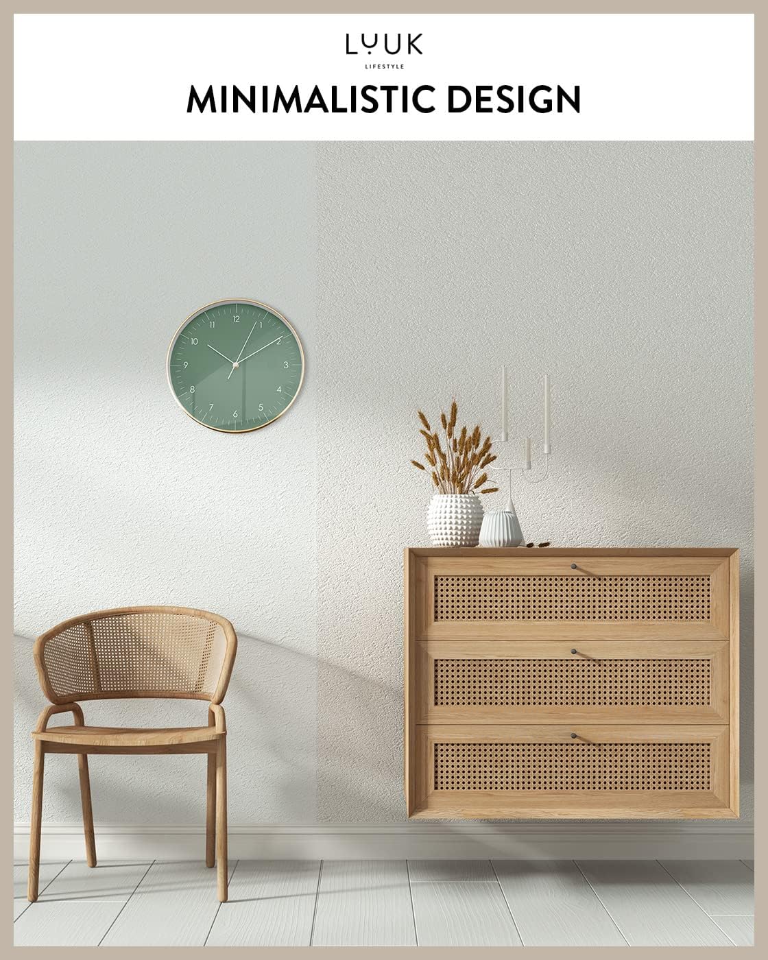 Modern Silent Quartz Wall Clock, 12in, Dark Green & Gold | Simple & Trendy, Gifting ideas, Analog, Easy-to-read