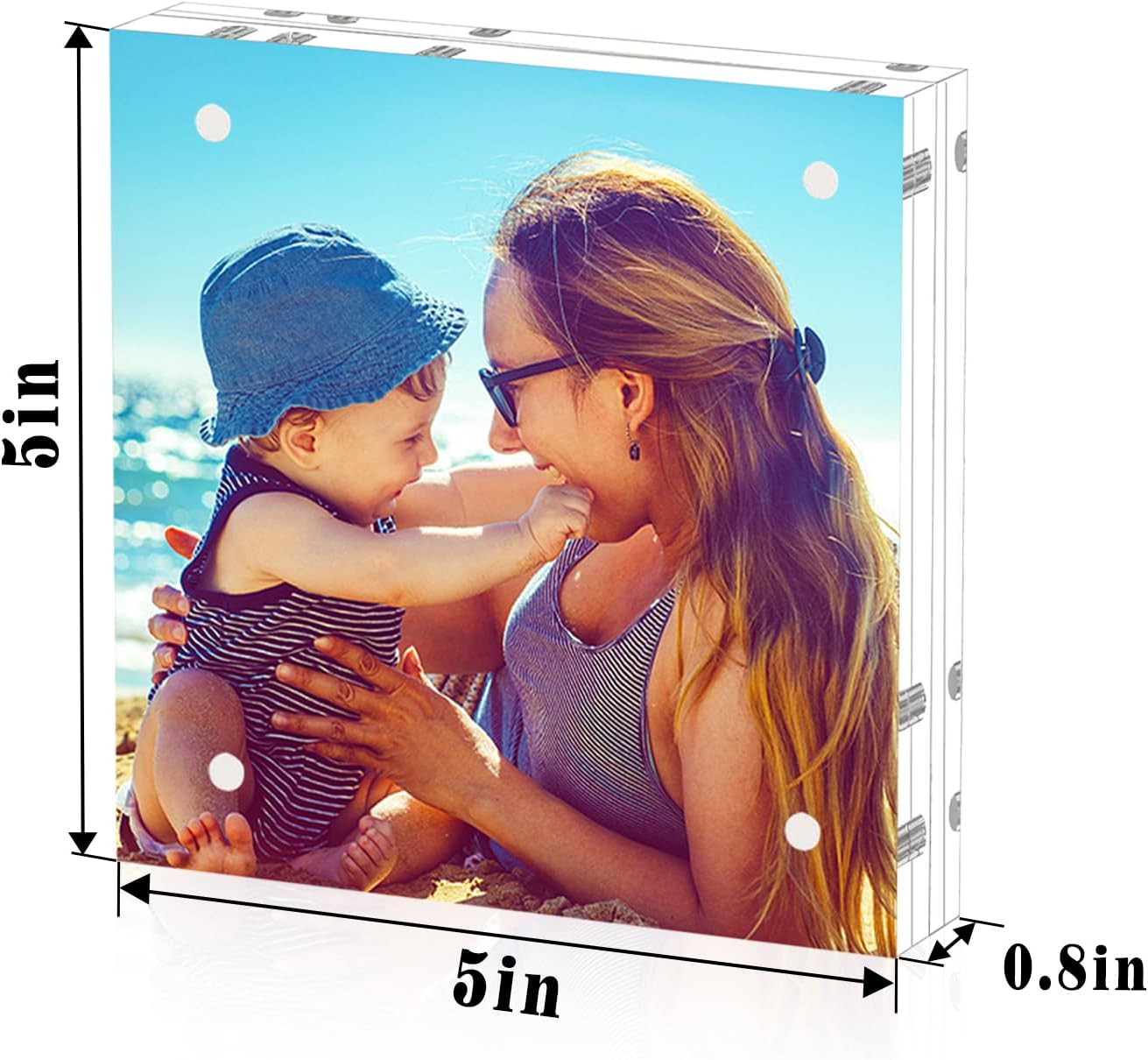 HELPLEX Acrylic Frame, 5 Pack 5x5 Acrylic Picture Frames, 20mm Thicker Frameless Clear Double Sided Magnetic Frame