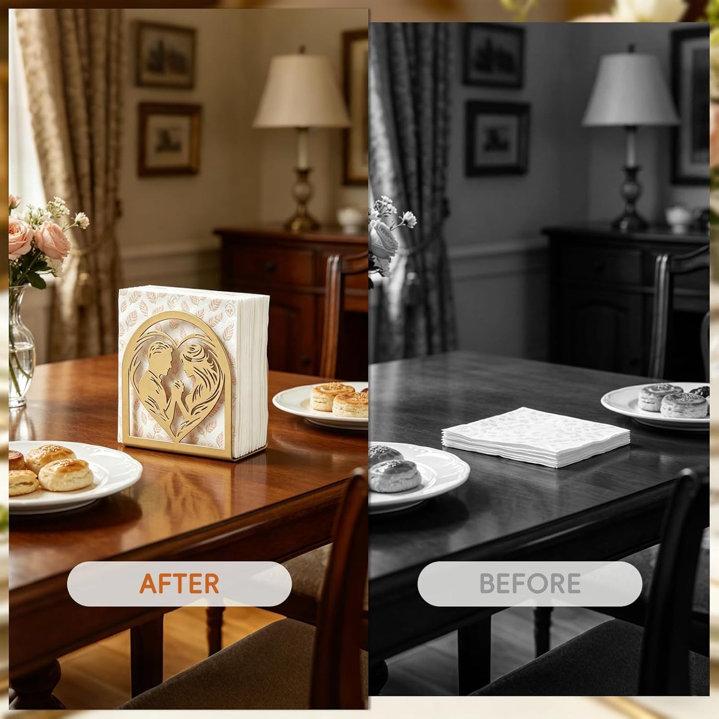 Napkin Holder / Love-Themed Decorative Metal Napkin Dispenser / Gold