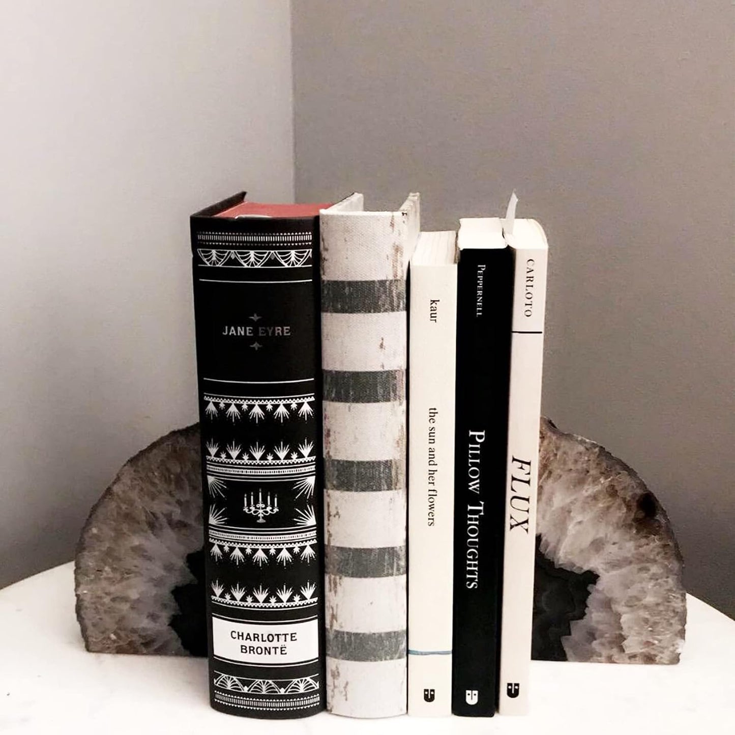 Black Agate Geode Bookends 2-3 Lbs Anti-Slip Rubber Pads Heavy Duty / 2-3LBS. / Black Dyed