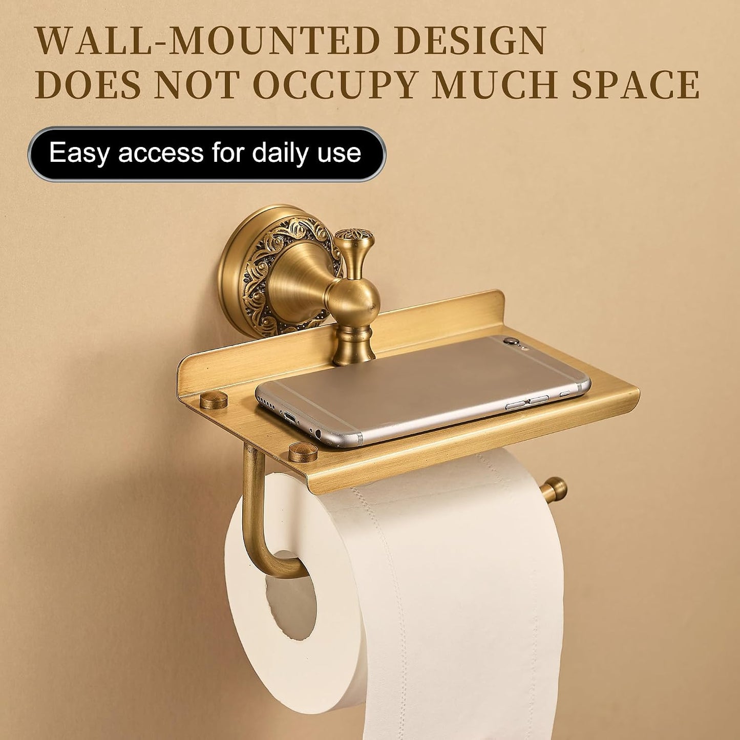 Wall Mounted Bathroom Toilet Paper Holder with Storage,Roll Tissue Holder Antique Brass Pattern Carving,Brushed Bronze