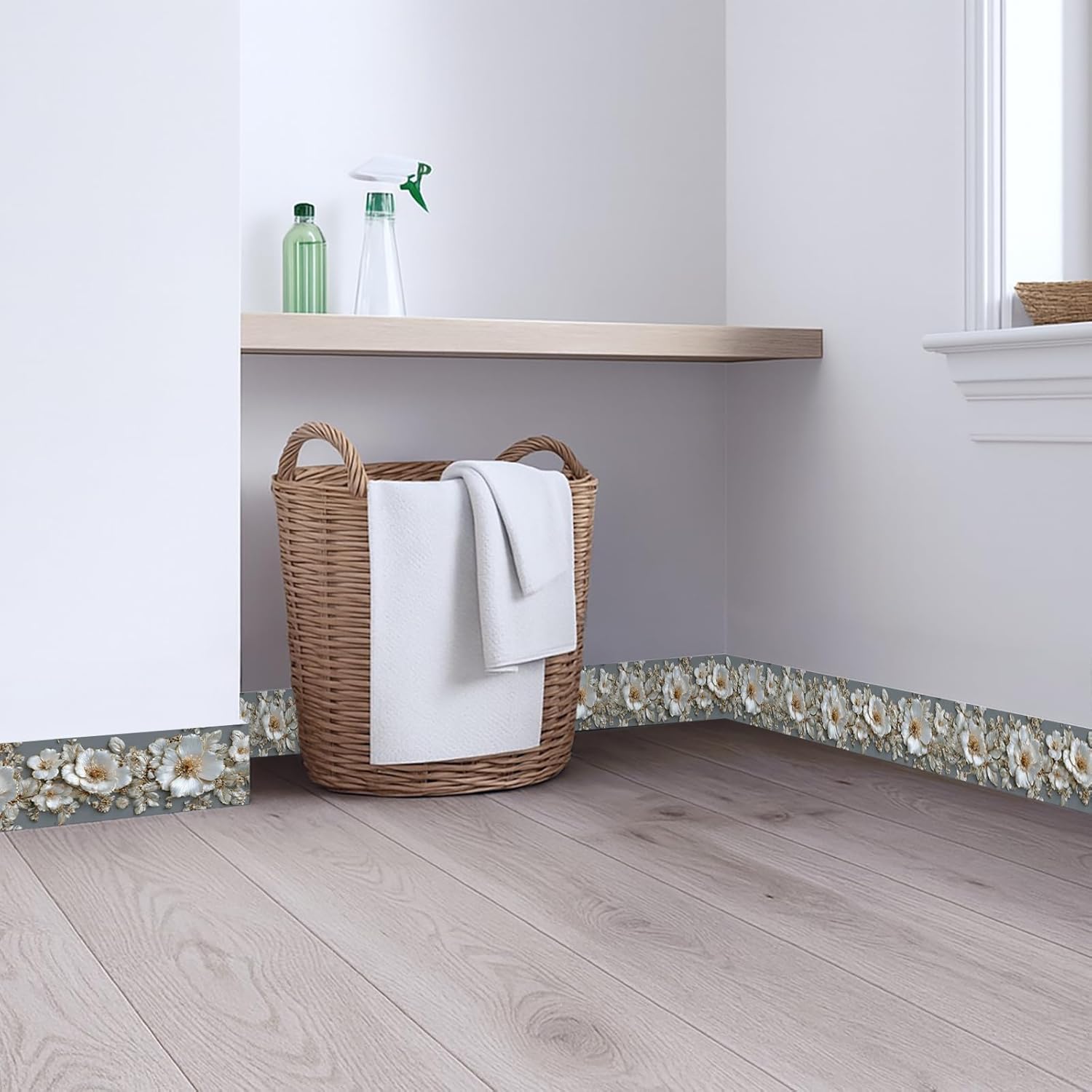 Wallpaper Border Peel and Stick Wall Border Elegant White Pattern Removable / Pearl / Gray / 196 x 4