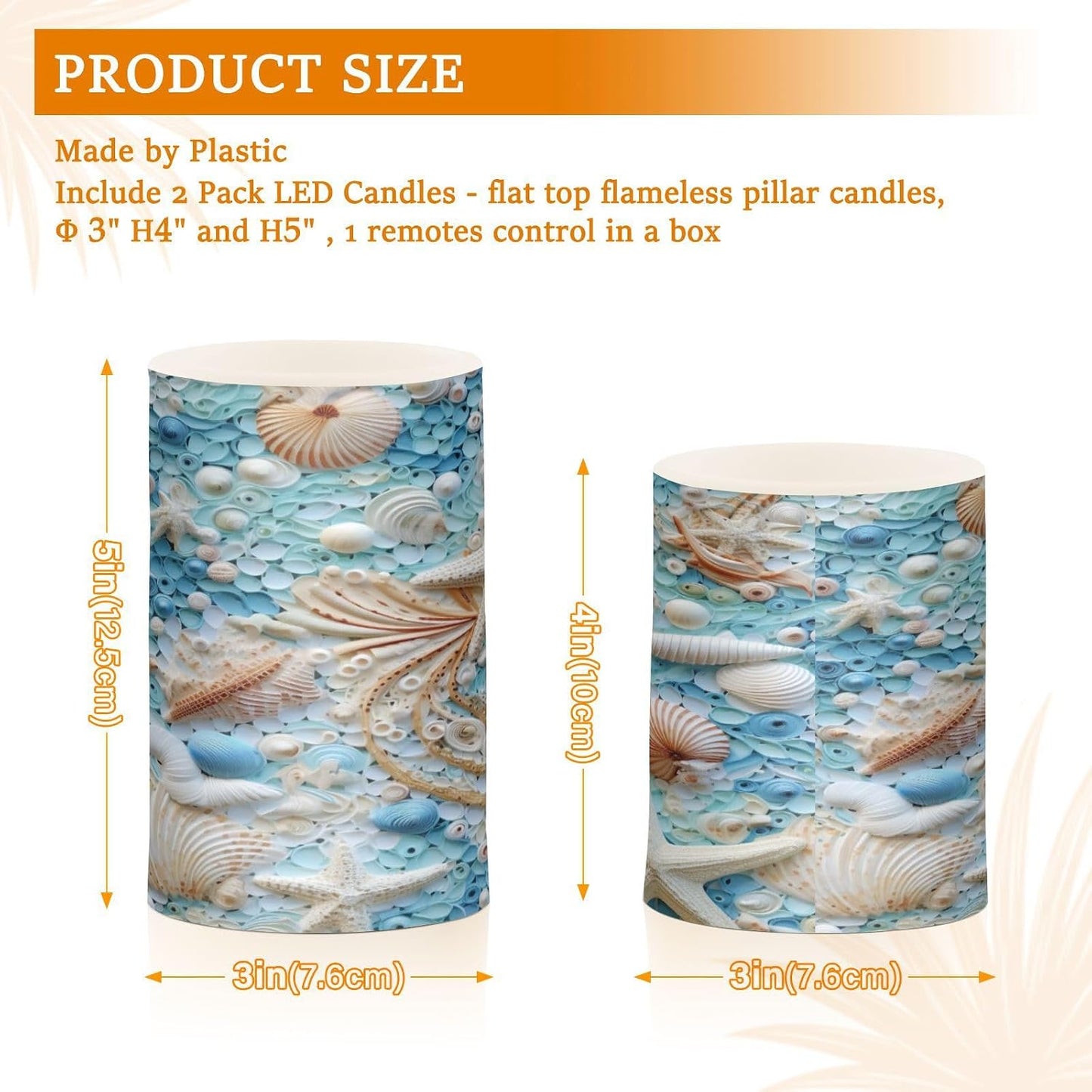 Flickering Flameless Candles, Starfish Seashell LED Candles with Remote Timer, Set of 2 Battery Operated Candle for