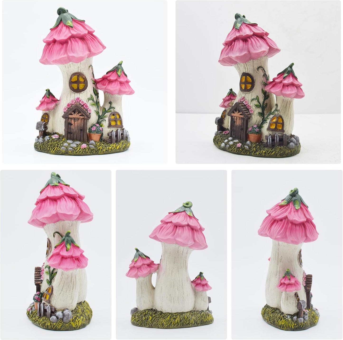 Mushroom House Fairy Garden Statue / Pink / 7.7 Inch
