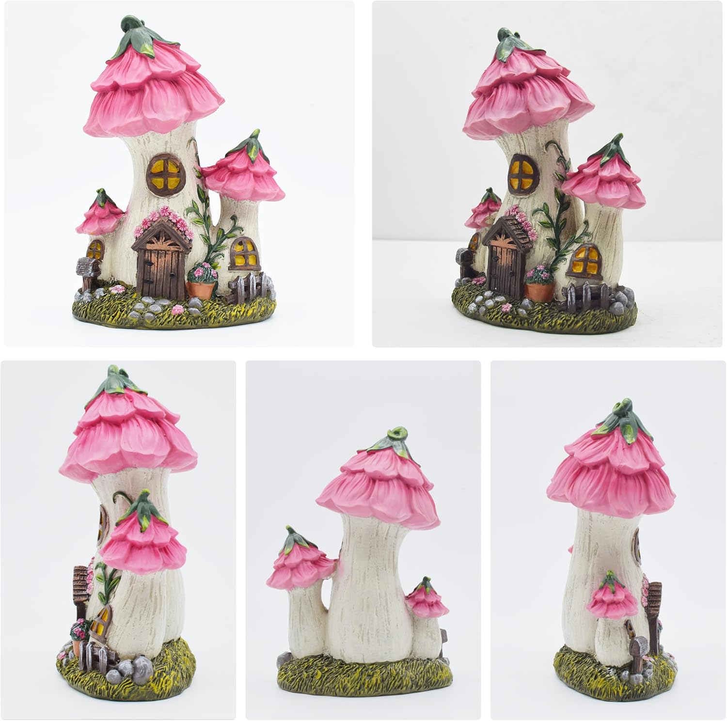 Mushroom House Fairy Garden Statue / Pink / 7.7 Inch
