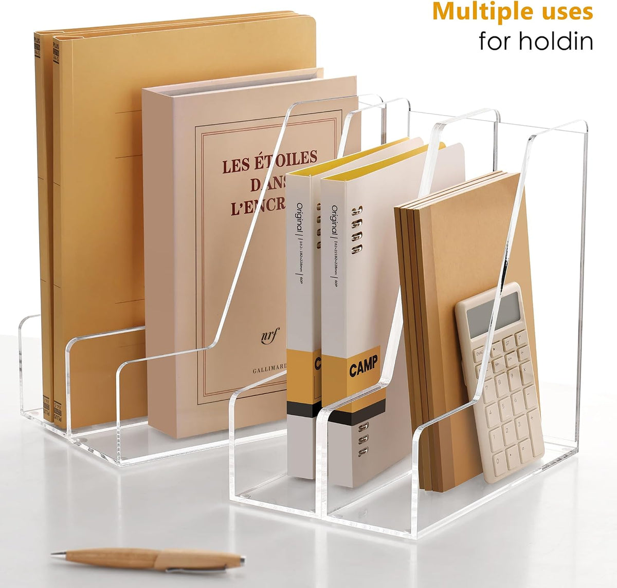 SANRUI 4 Pack Vertical File Holder, Acrylic Desk Organizer Magazine File Sorter for Magazines, Binders, Notebooks