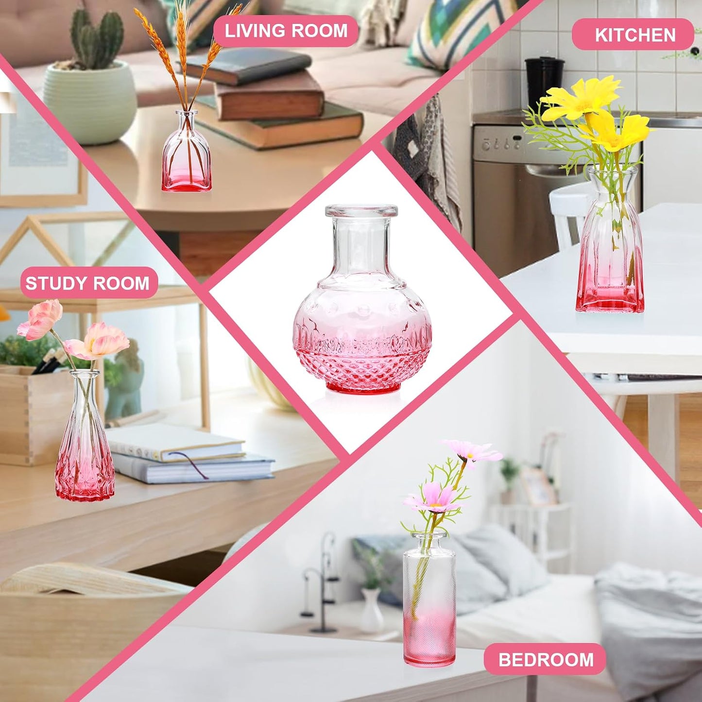 Glass Bud Vase in Bulk / Pink / Set of 8