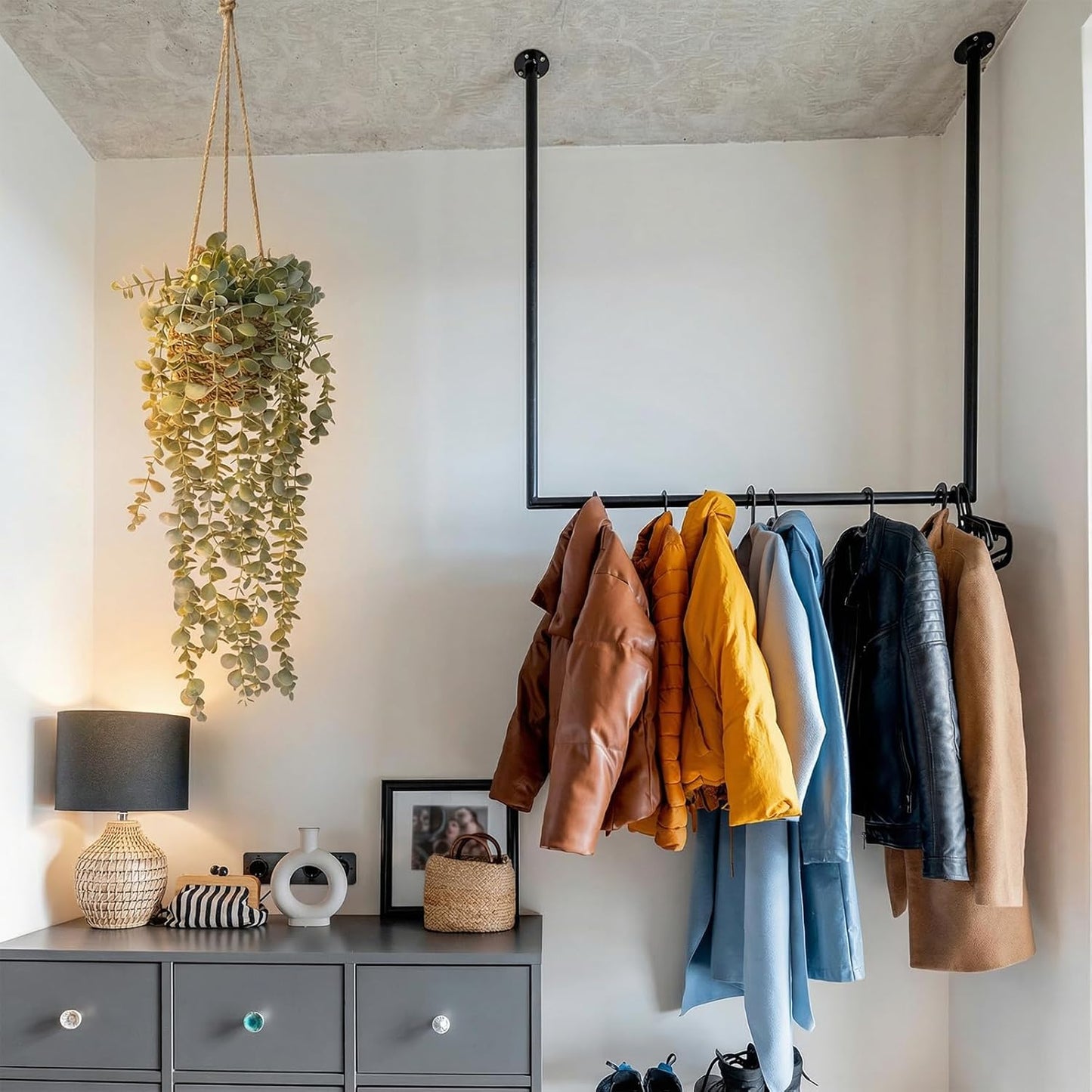 Artificial Hanging Plants in Woven Basket / Full