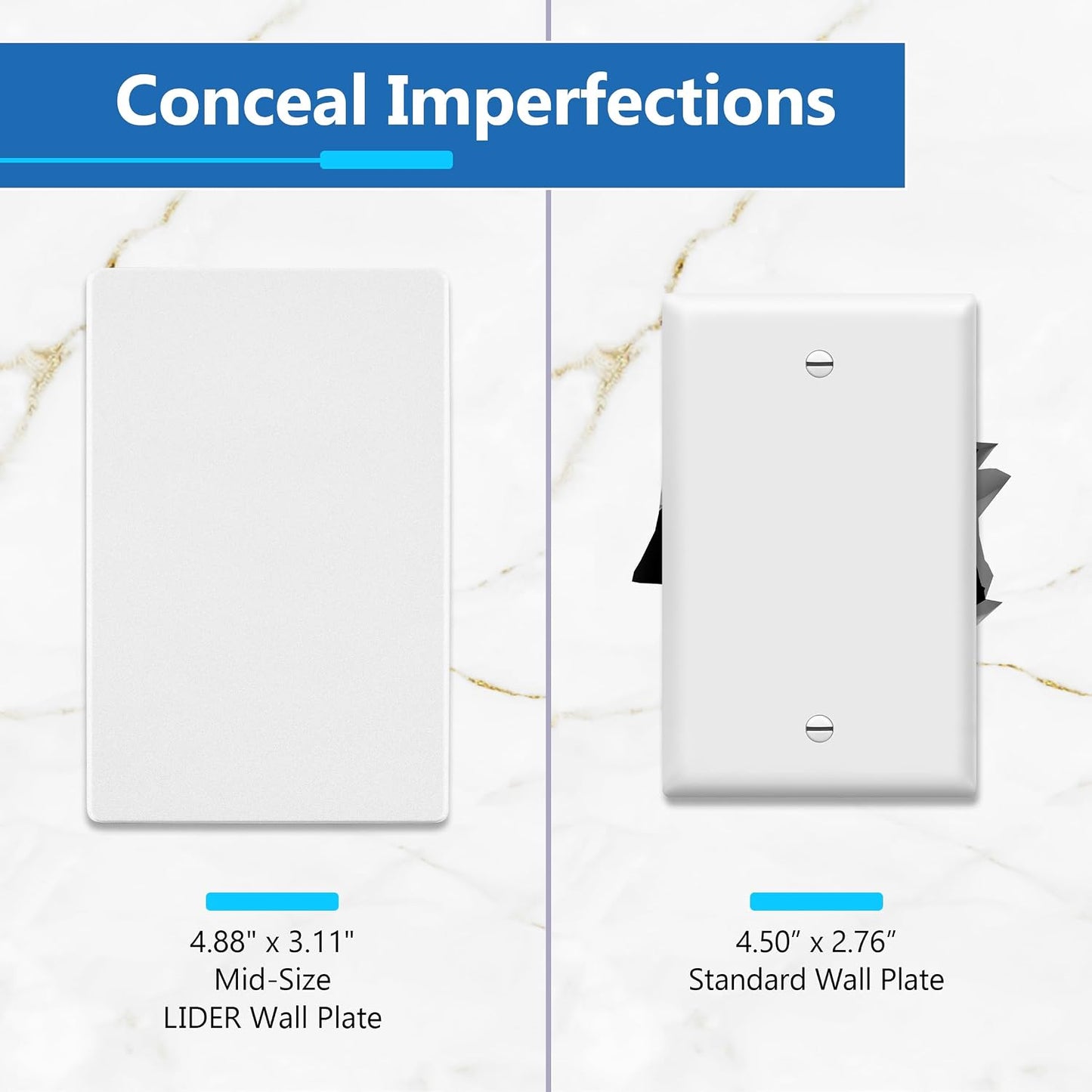 LIDER Blank Wall Plate, Screwless Design, 1-Gang, Matte White, 5-Pack | Temperature And Impact Resistant, Midsize