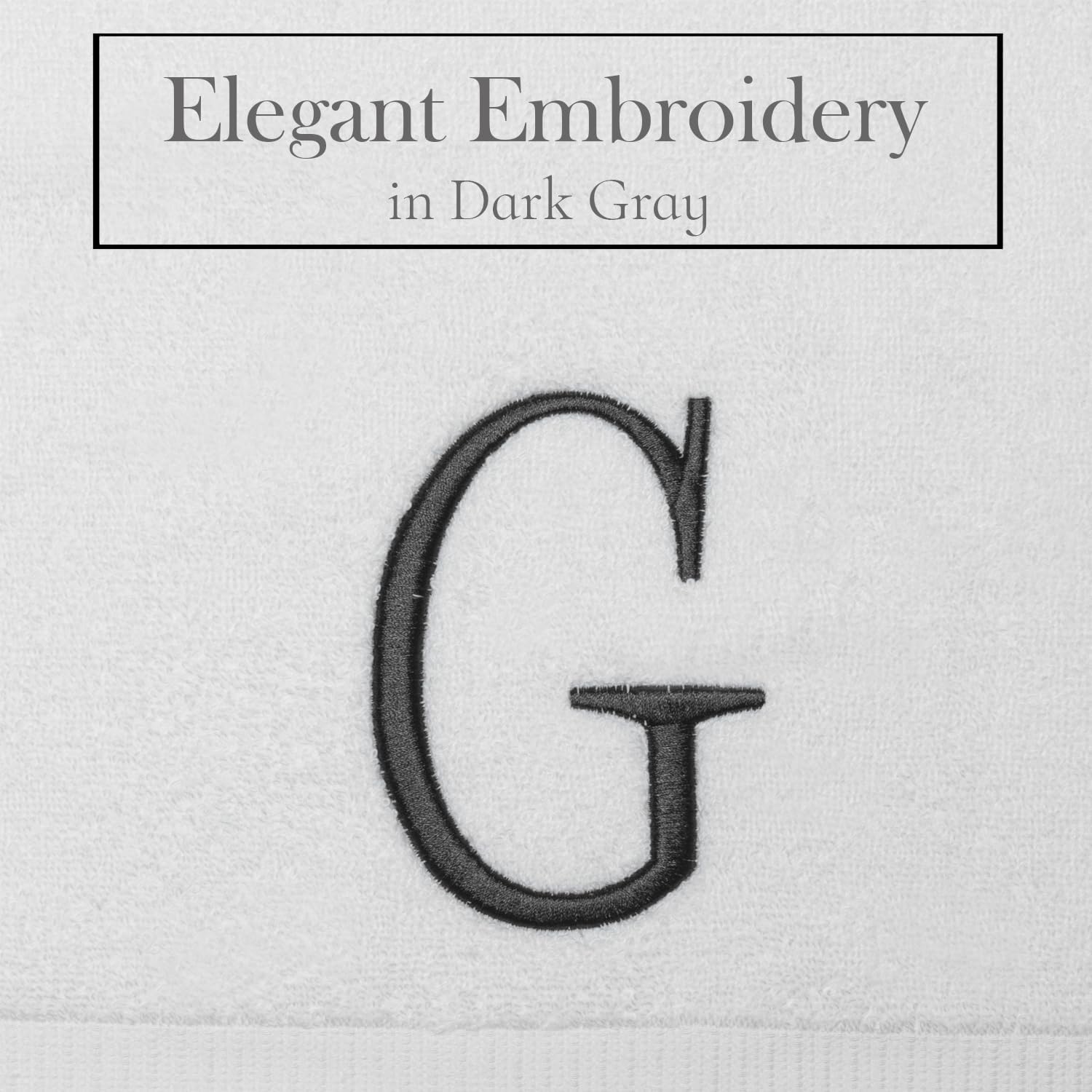 White with Dark Gray Monogrammed Hand Towels for Bathroom Set of 2 Letter G | Luxury Hotel Quality Initial Towels For