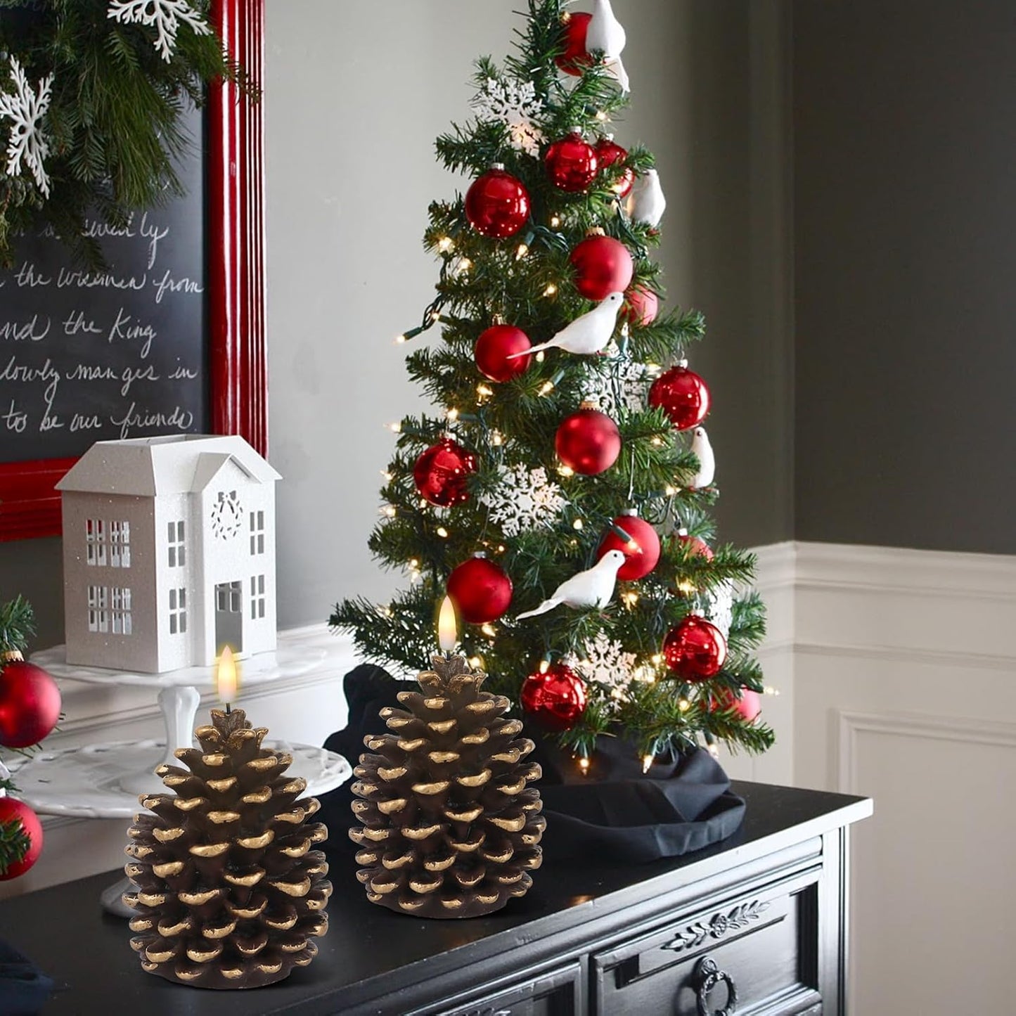 Wondise Flameless Candles with Timer, Battery Operated Flickering 3D Wick Real Wax Pine Cone Candles for Christmas