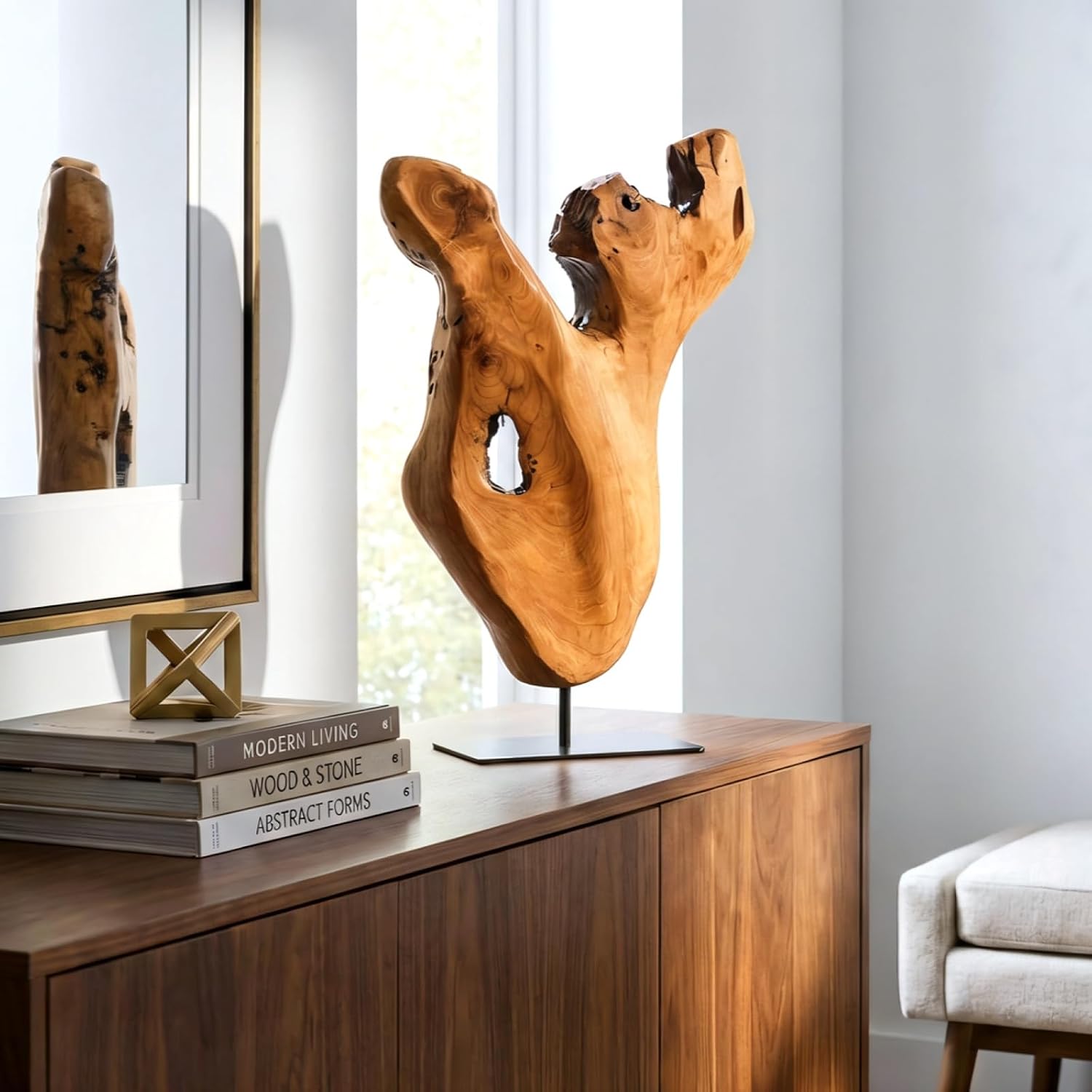 Irregular Cedar Wood Sculpture 8.75" W x 1.75" D x 17.75" H Edge Tabletop Statues / Large / Natural