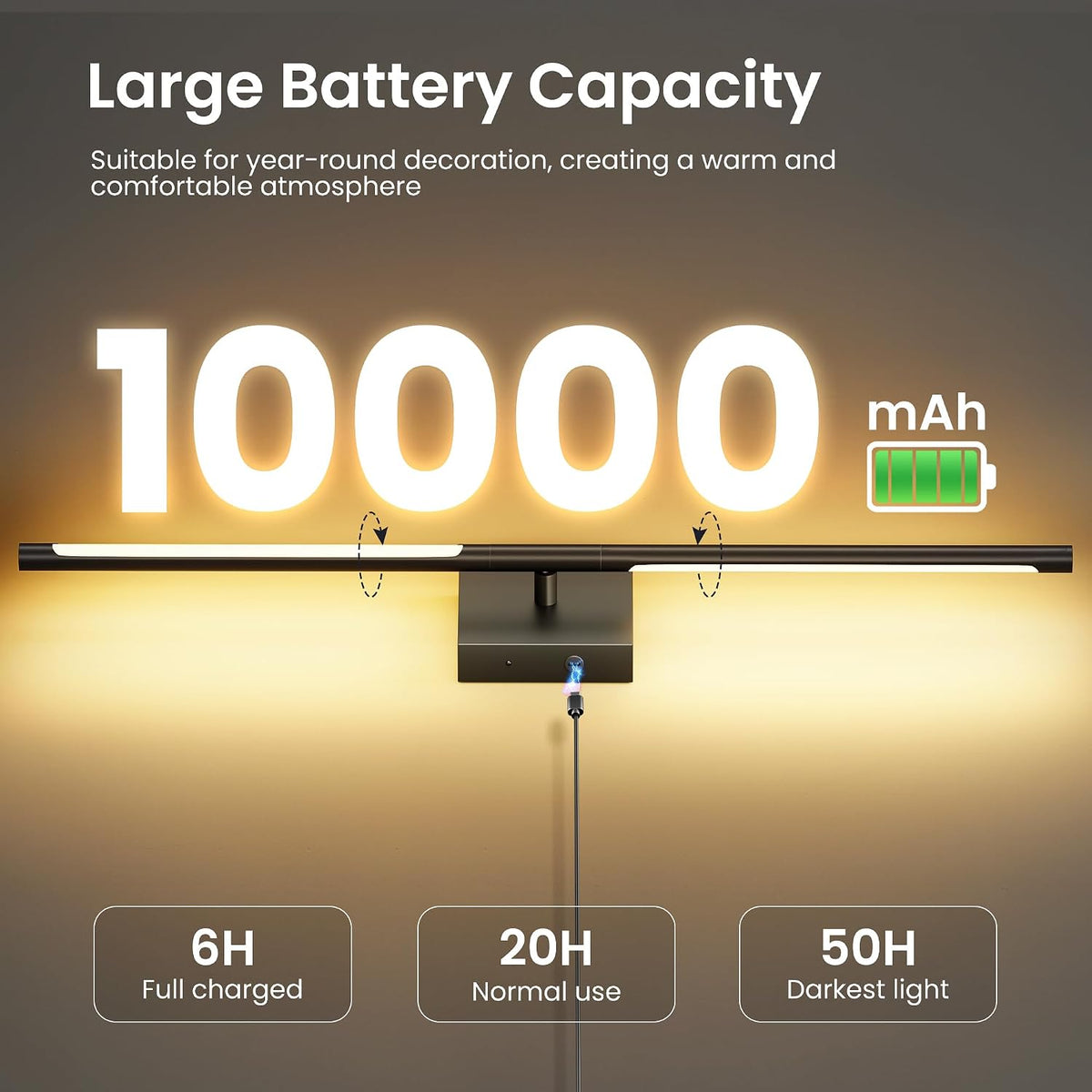 10000mAh Rechargeable Wall Lights, Black, 29 Inch, 3CCT, 2 Pack | Battery Operated Wall Sconces Set of 2, Remote