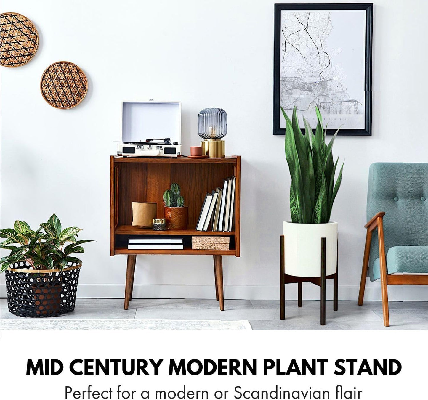 Fox & Fern Adjustable Plant Stand Indoor — 8 to 12 Inch Premium Mid Century Bamboo Plant Stand with Adjustable Width;