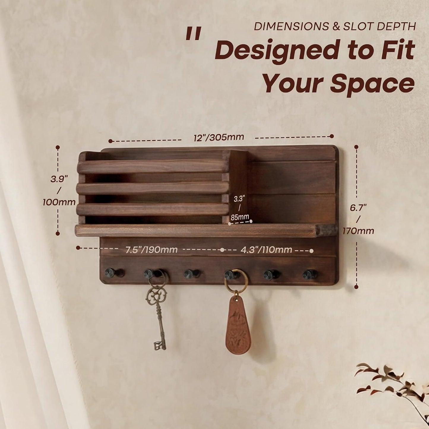 Floating Shelf & 6 Hooks / Brown