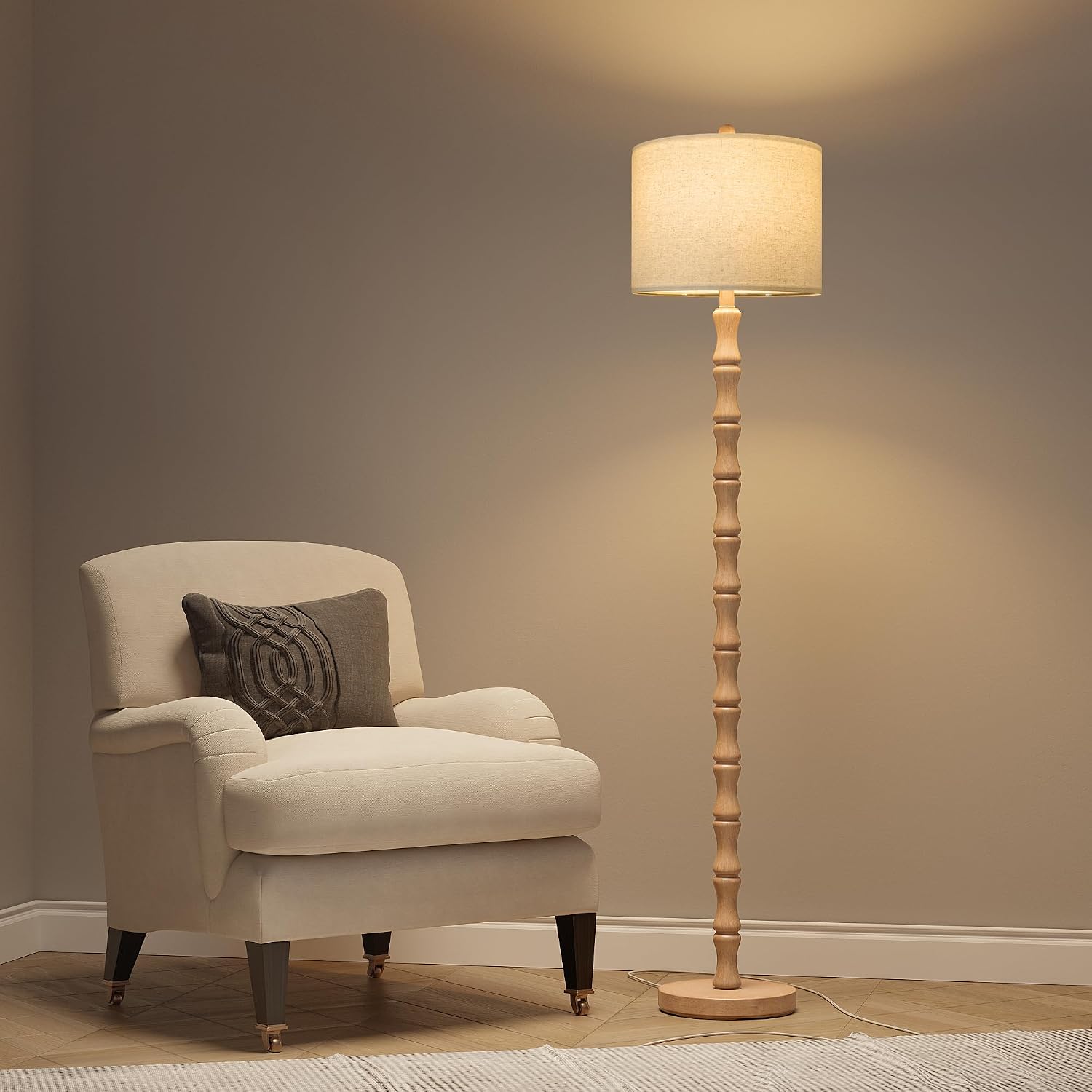 BOBOMOMO 62" Farmhouse Floor Lamp for Living Room, Retro Corner Floor Lamp Rotary Switch, Rustic Standing Lamp for