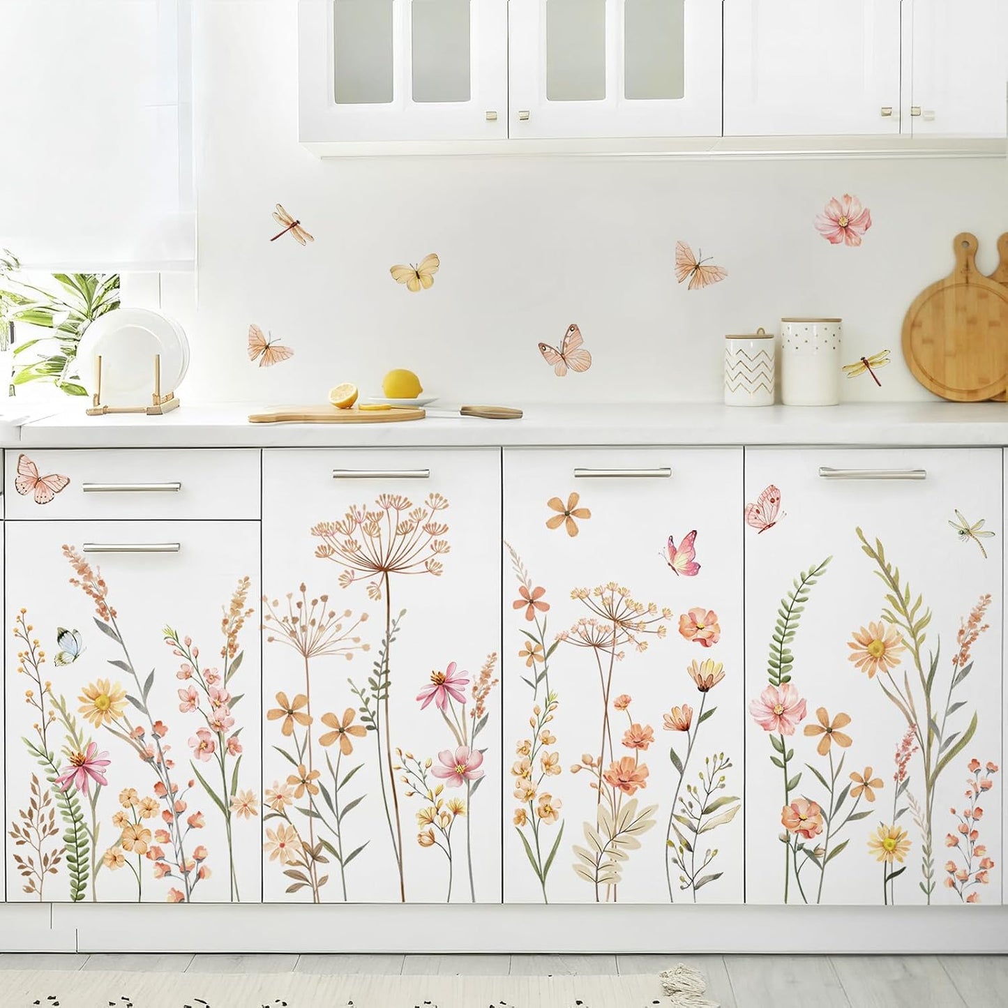 Boho Flower Wall Decals Bohemian Wildflower Grass Wall Stickers Peel and Stick Vinyl Decor for Girls