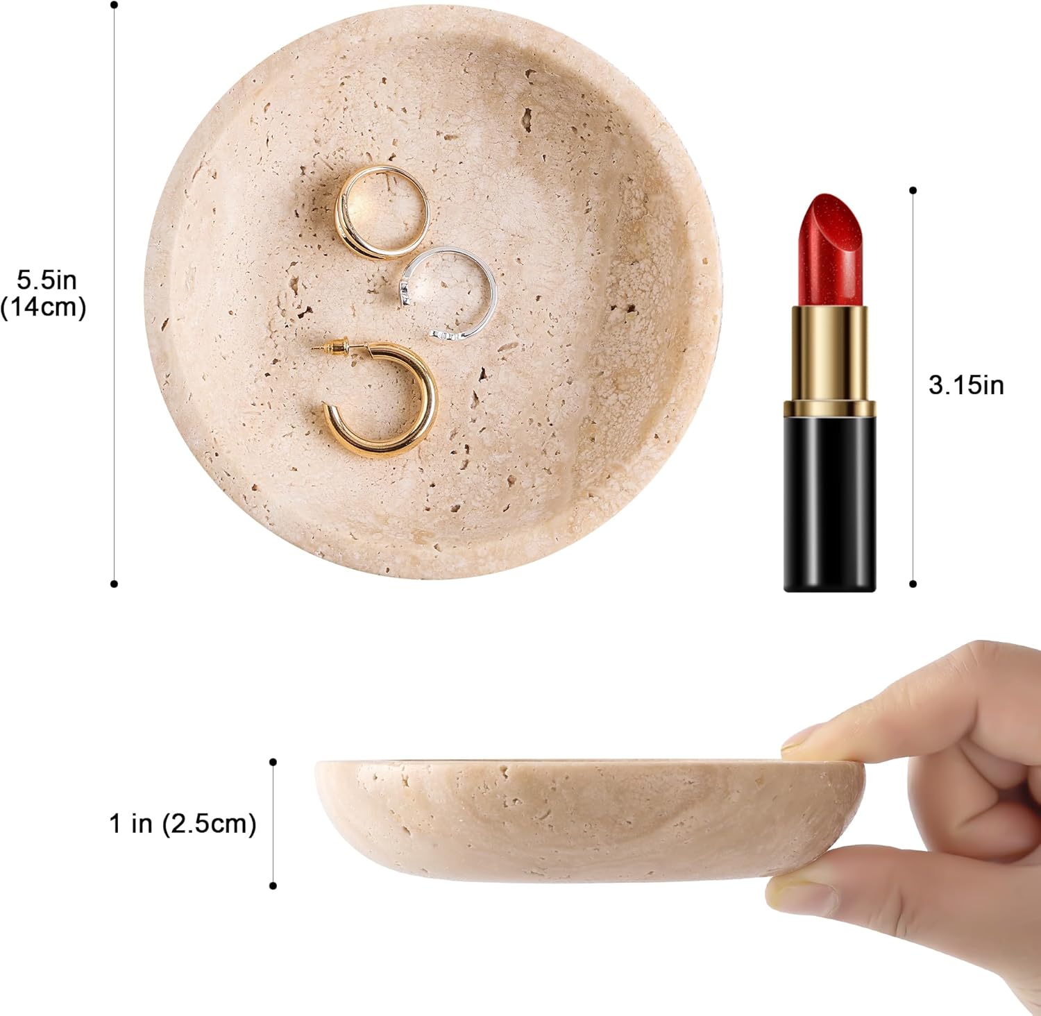 Natural Marble Travertine Ring Dish Jewelry Tray 5.5" for Women / Beige Travertine