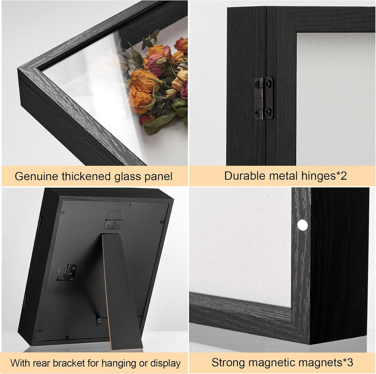 11x14 Black Deep Shadow Box Picture Frame with HD Clear Glass | Shadow Box Display Case with Stand,Push Pins,and Linen