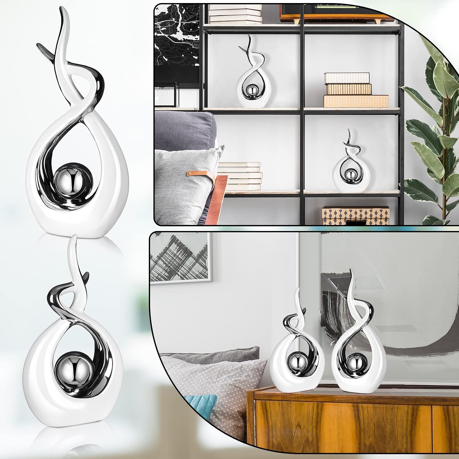 Modern Room Ceramic Decor Center Pieces Table Decorations Ceramic Statue / White, Silver / Set of 2