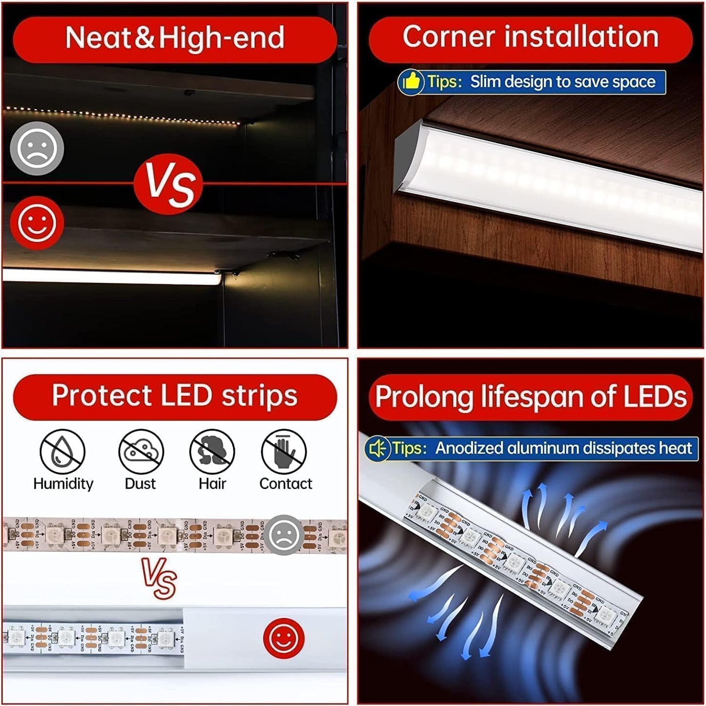 Cabinet Lighting, 4pcs 12" V-Shape Bright LED Light Bars for Under Cabinet, Gun Safe, Locker, Closet, Under Counter
