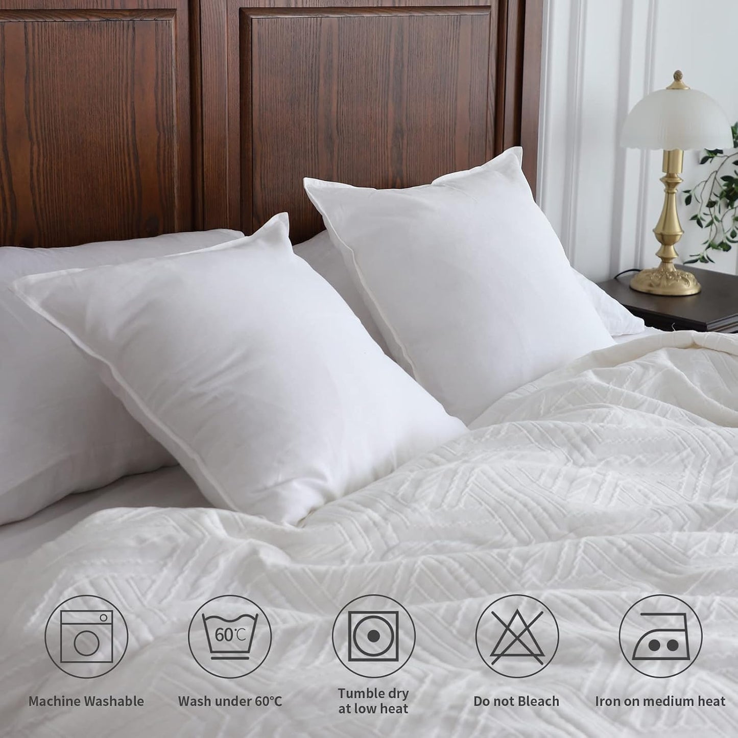 Linen Throw Pillow Covers Flax Cotton Blend Solid Color Decorative / 18 x 18 / White / Set of 2