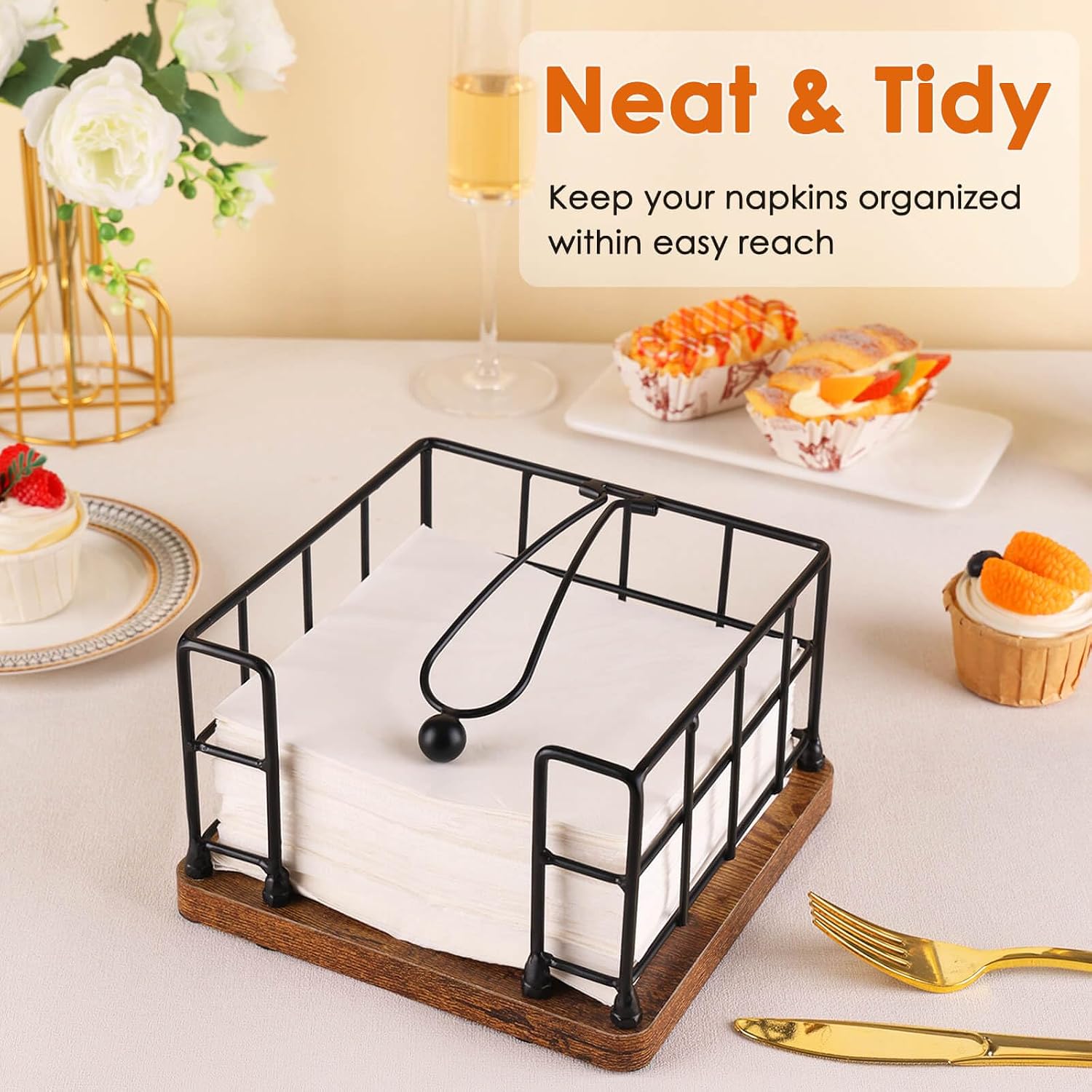 Modern Farmhouse Metal Napkin Holder / with Weighted Arm