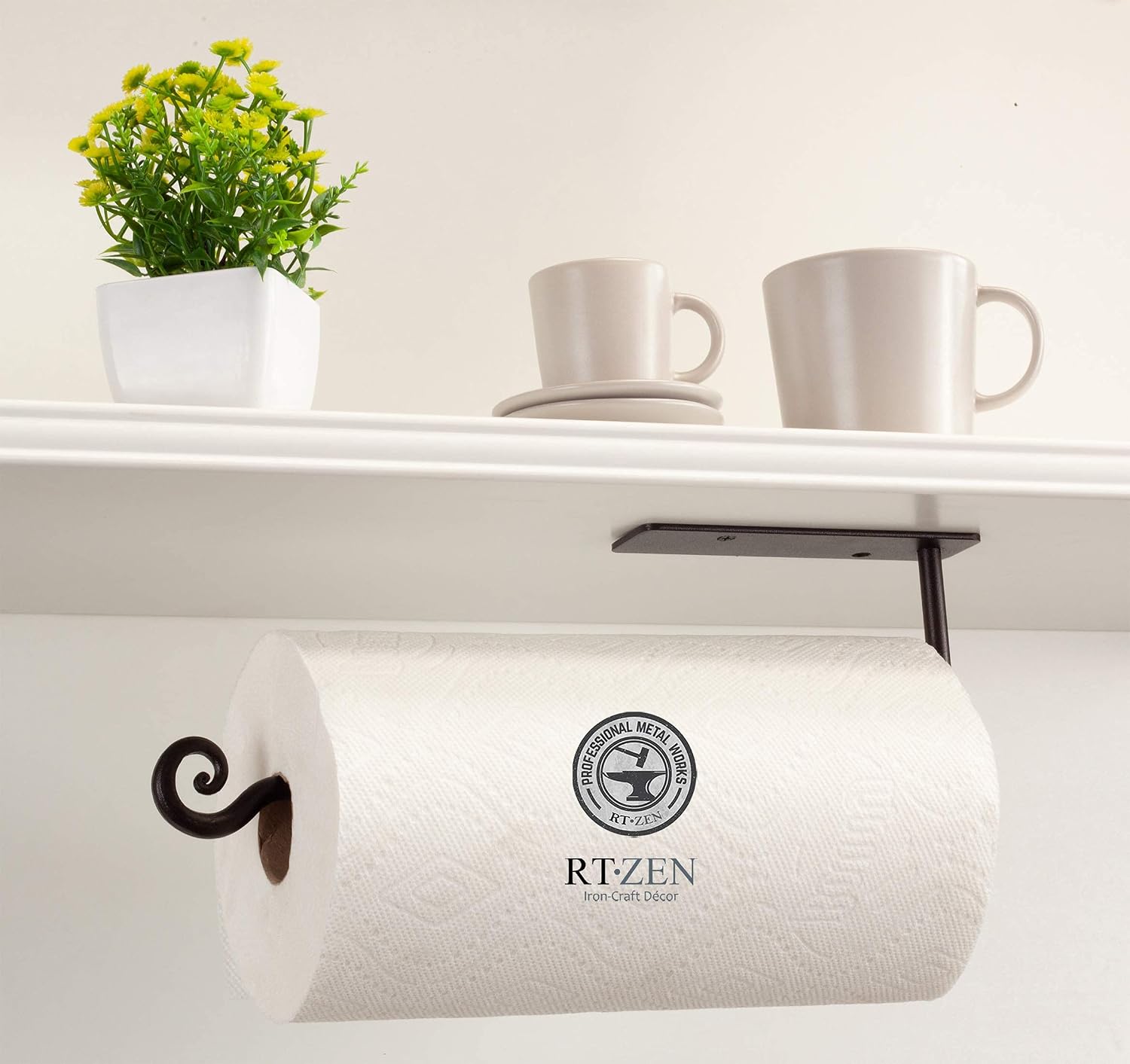 Under Cabinet Black Paper Towel Holder Stylish Home Accent Countertop | Handcrafted, Rustic Metal, Decorative Wrought
