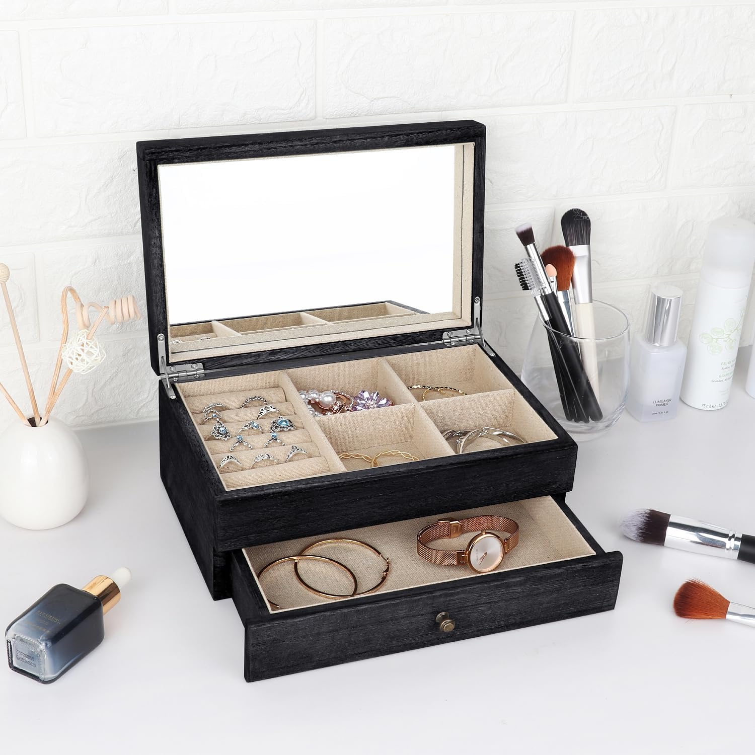 Jewelry Box Organizer for Women / 2 Layer / 2 Layer Black