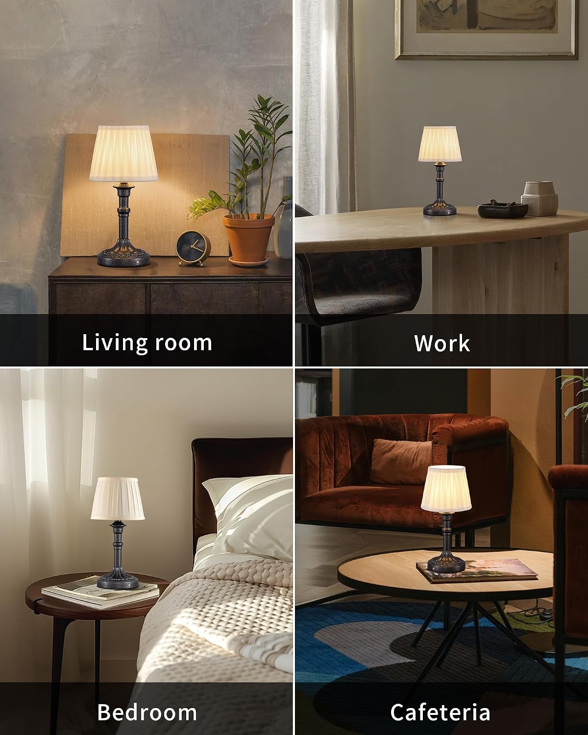 KDG Mottled Silver Cordless Table Lamps Set of 2, Beige Fabric Shade Light | 2700K Stepless Dimmable 4000mAh Battery