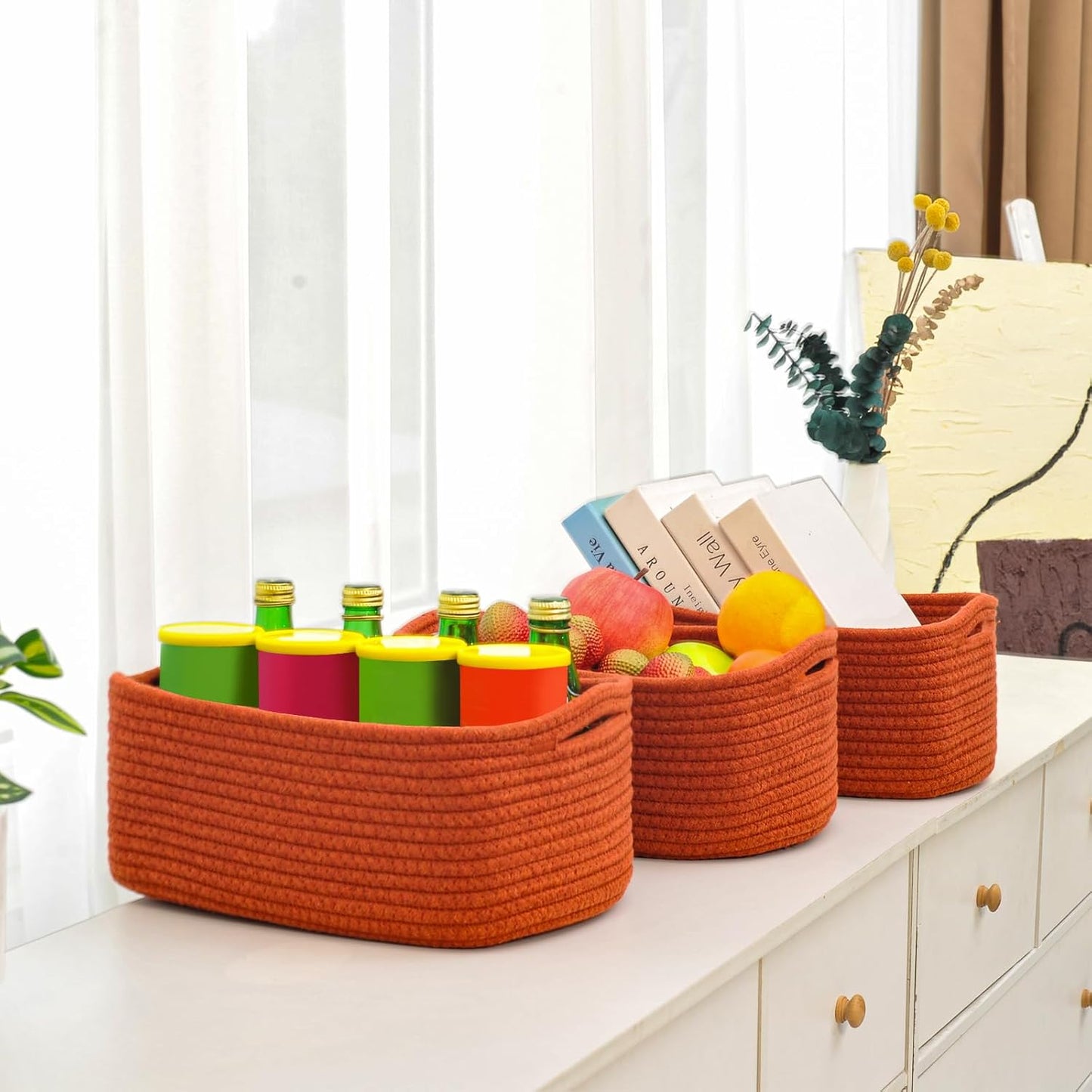 Small Red Woven Baskets for Organizing / 13 x 8.5 x 5.1 / Brick Red