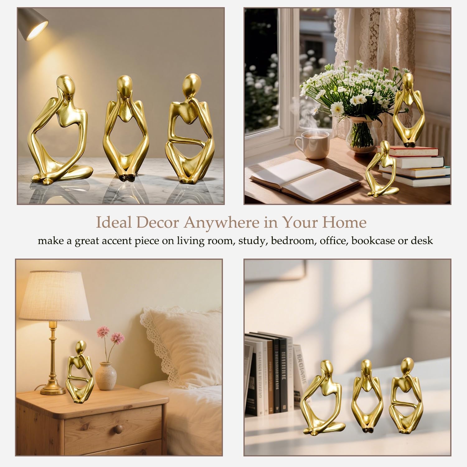 Thinker Statue Abstract Art Thinker Figurines Home Decor / Gold / Set of 3
