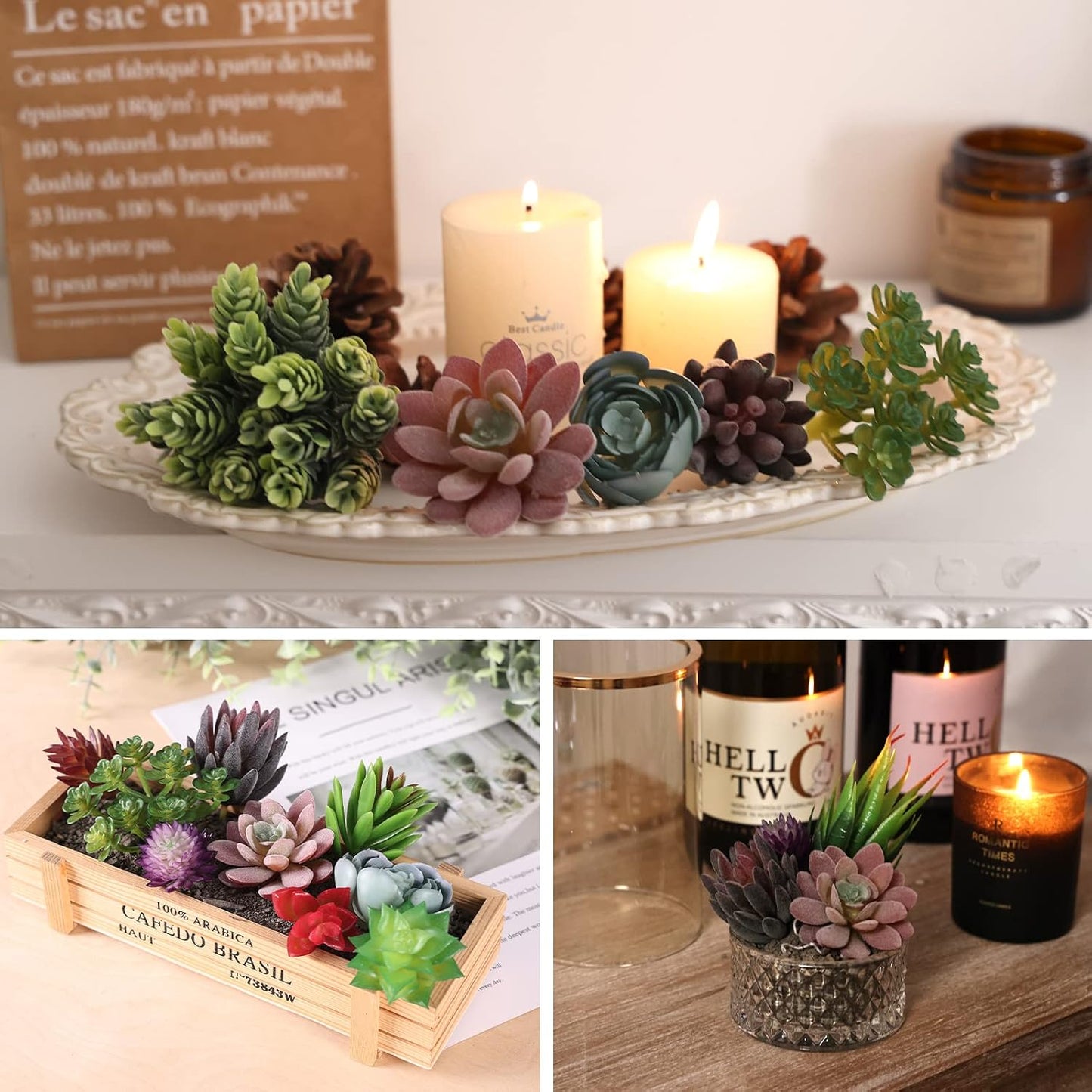 Fake Succulents Unpotted Realistic Textured Succulent Plants Mini Artificial Succulent / Set of 14