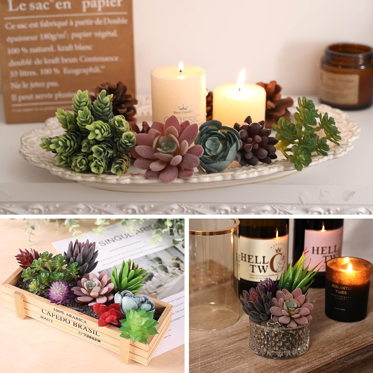 Fake Succulents Unpotted Realistic Textured Succulent Plants Mini Artificial Succulent / Set of 14