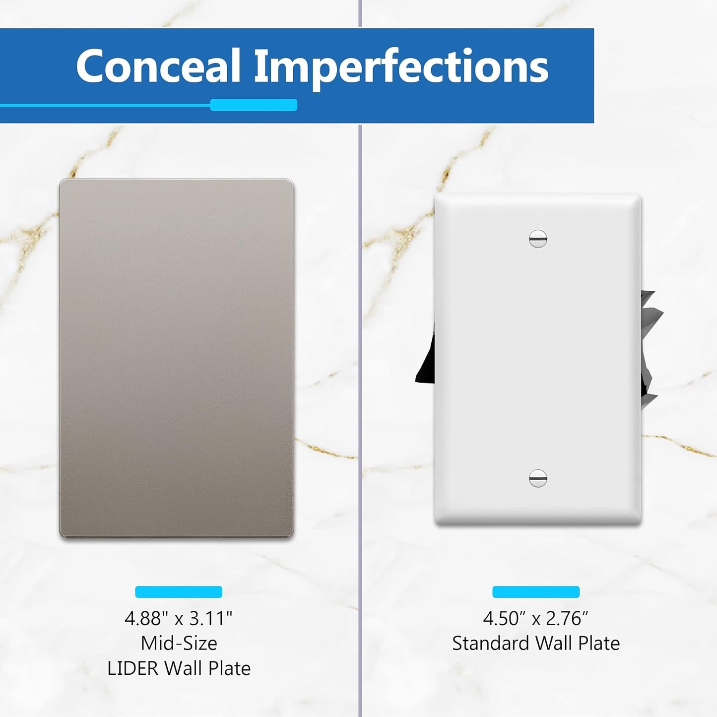 LIDER Blank Wall Plate, Screwless Design, Midsize, 1-Gang, 10-Pack | Temperature And Impact Resistant, Matte Nickel