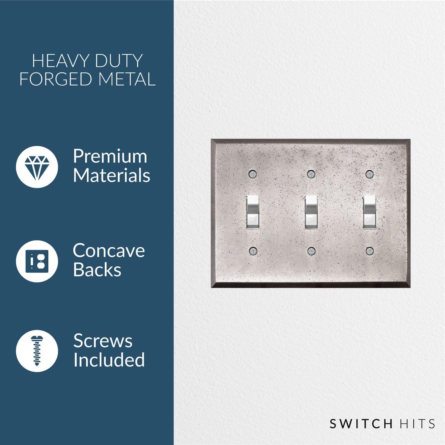 Distressed Antique Pewter Outlet Wall Plate | 3 Toggle | 6.25" x 4.5" | Hand-Polished Brass Construction | Electrical