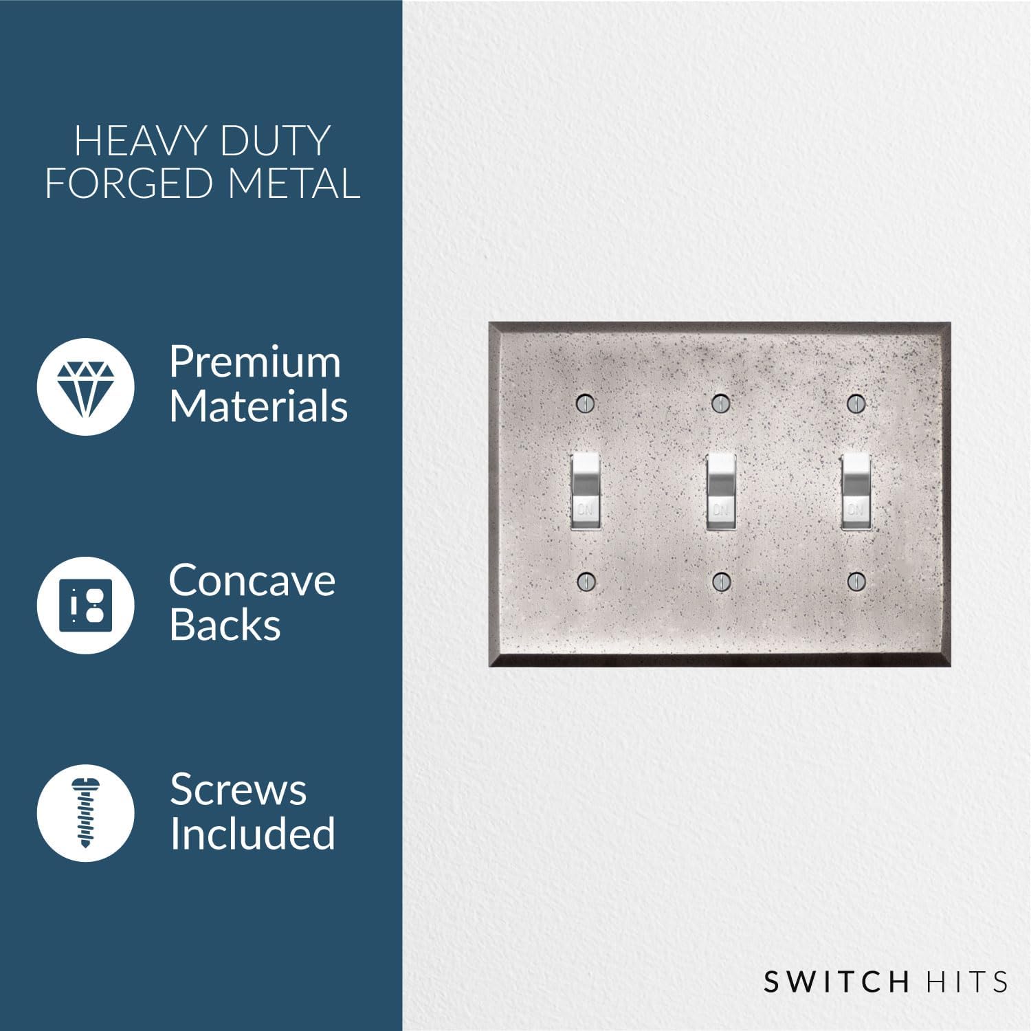 Distressed Antique Pewter Outlet Wall Plate | 3 Toggle | 6.25" x 4.5" | Hand-Polished Brass Construction | Electrical