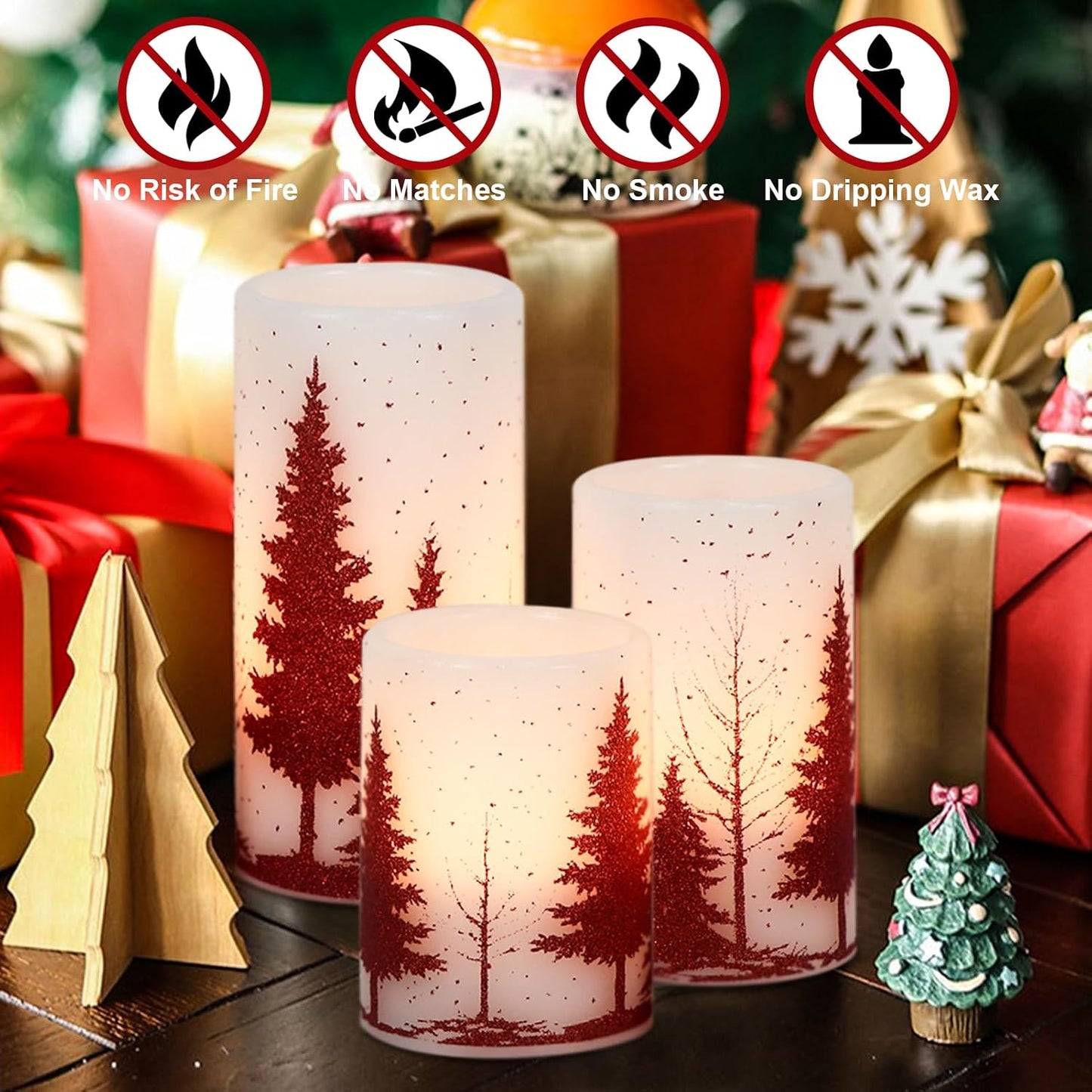 Christmas Tree Flameless Candles Battery Operated with 6H Timer | LED Pillar Candles Flickering, Real Wax Warm Light