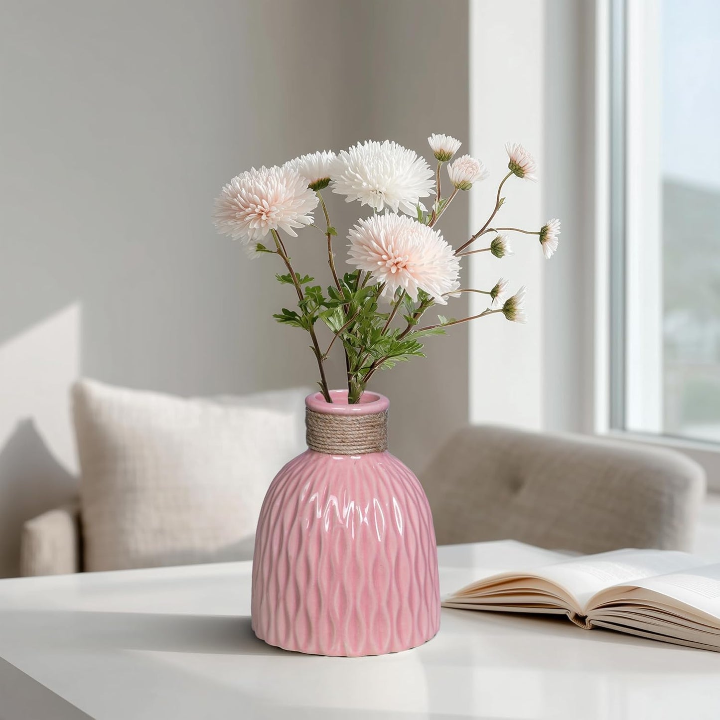 Modern Vases / Small Ceramic Vases for Flowers / Pink / 6 Inch