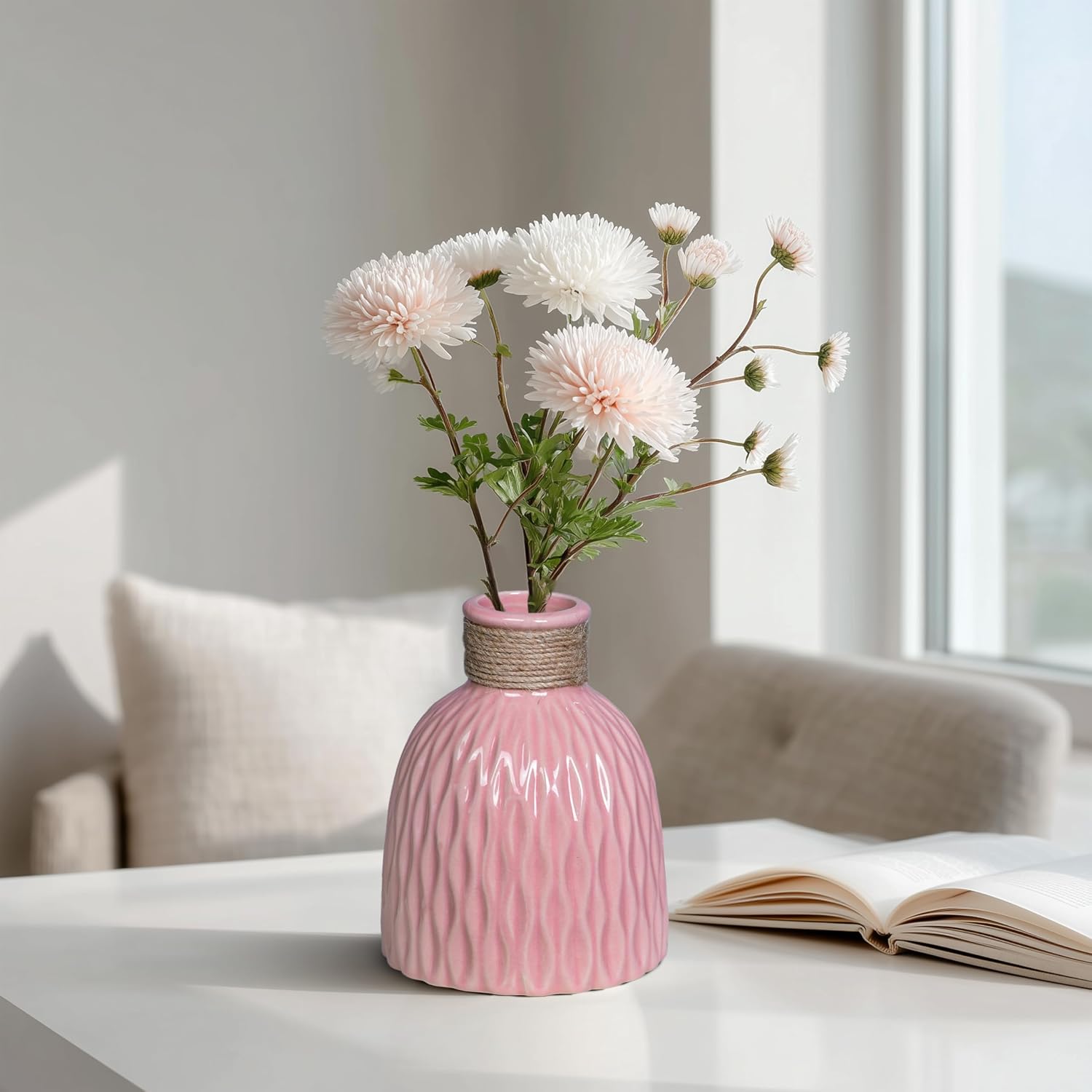 Modern Vases / Small Ceramic Vases for Flowers / Pink / 6 Inch