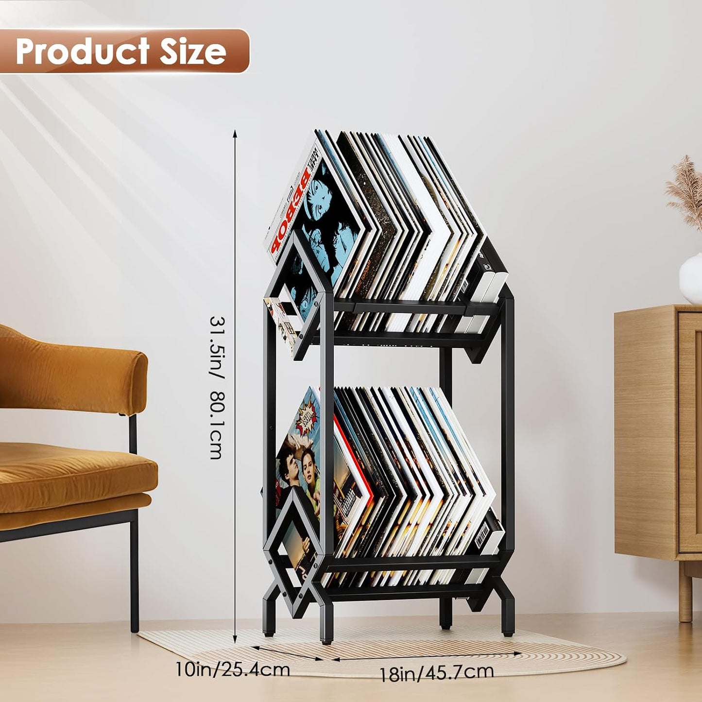 Vinyl Record Storage Rack, Record Holder 160-200 LP Storage Shelf Display Stand for Albums Books Magazines Files, Matte