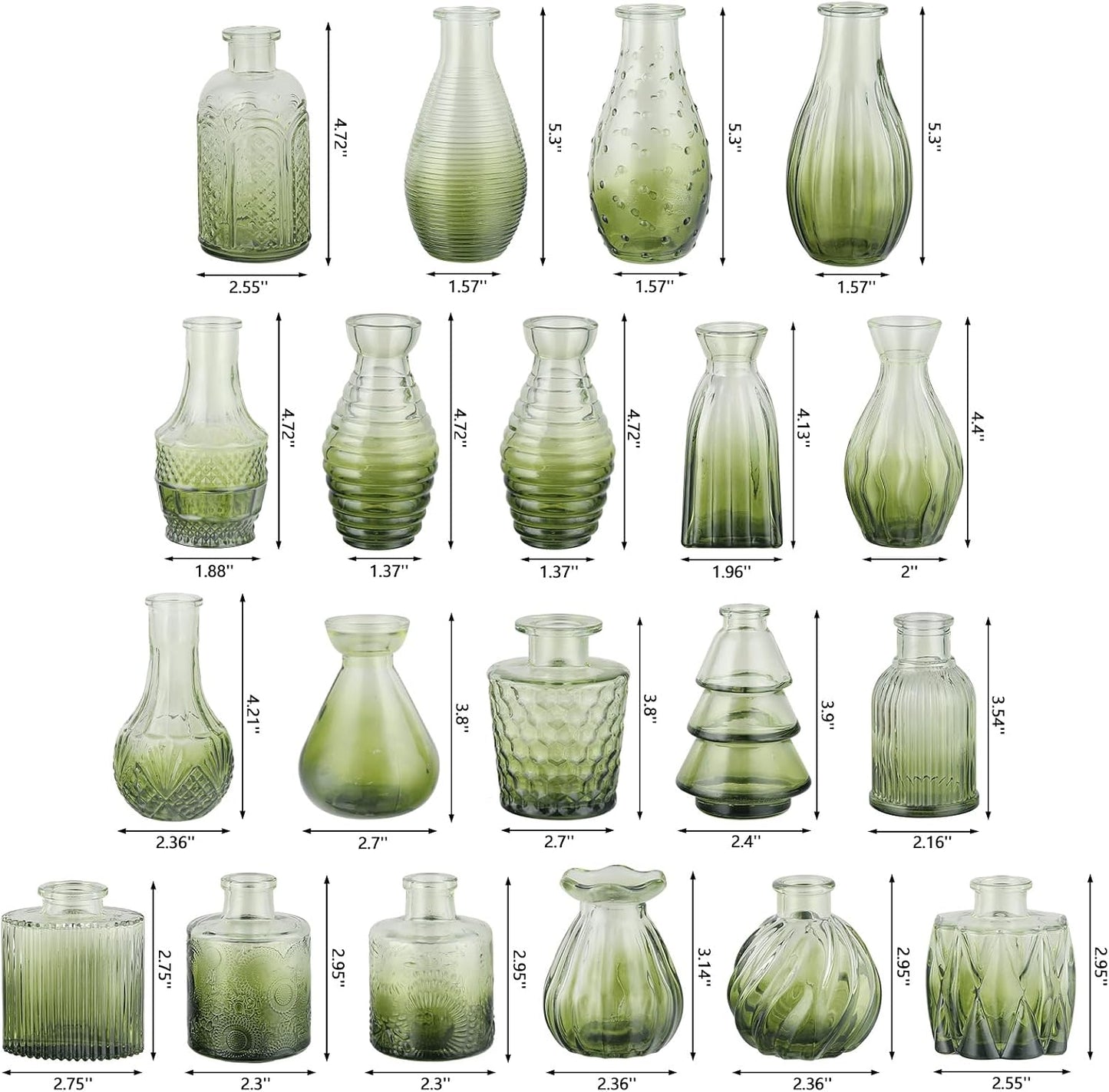 Glass Bud Vases Mini Flower Vase Small Vintage Vases for Centerpiece Table Wedding / Gradient Green
