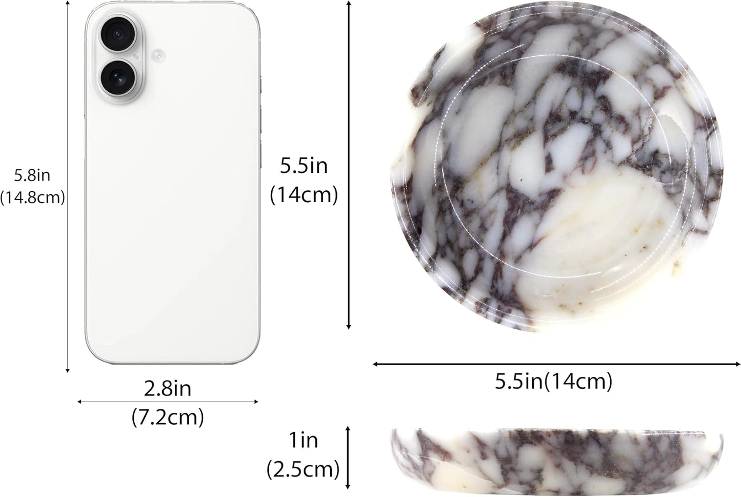 Small Marble Jewelry Tray Key Plate Holder Dish Trinket Decor Catch All / Calacatta Viola / Natural