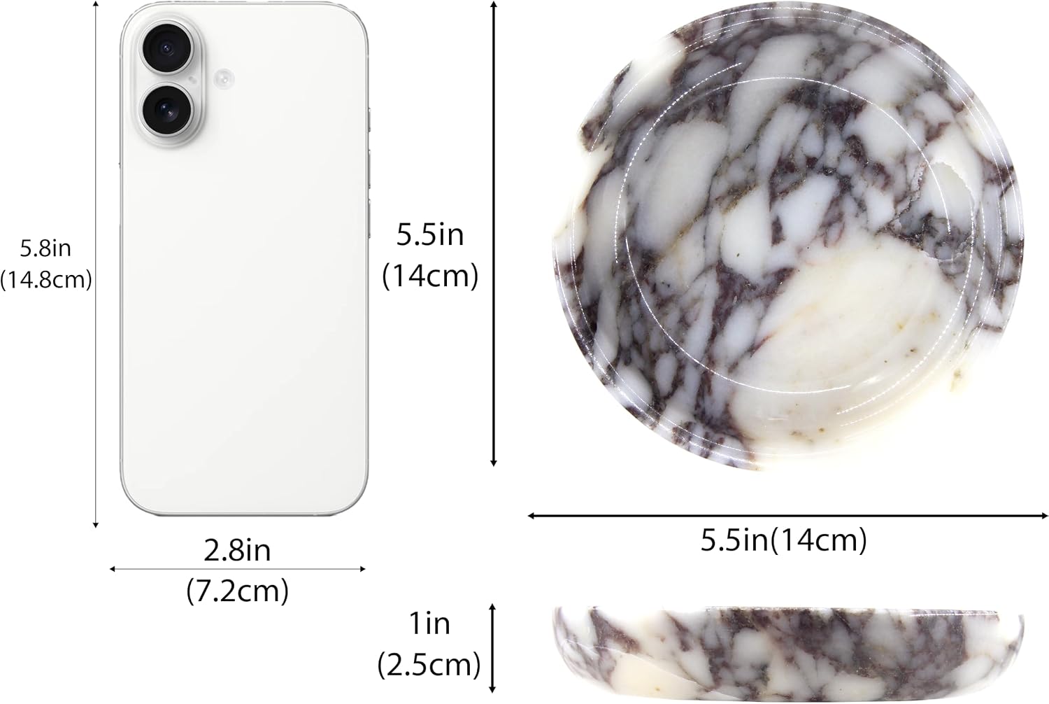 Small Marble Jewelry Tray Key Plate Holder Dish Trinket Decor Catch All / Calacatta Viola / Natural